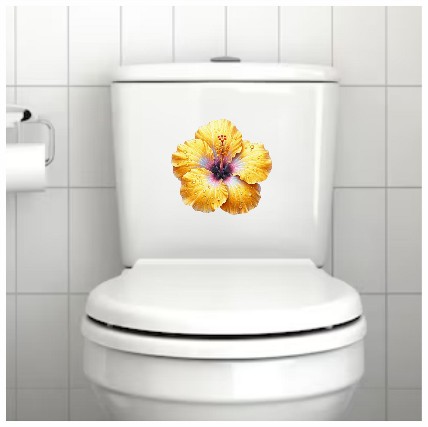 Yellow Hibiscus Flower With Waterdrops Vinyl Sticker Decal