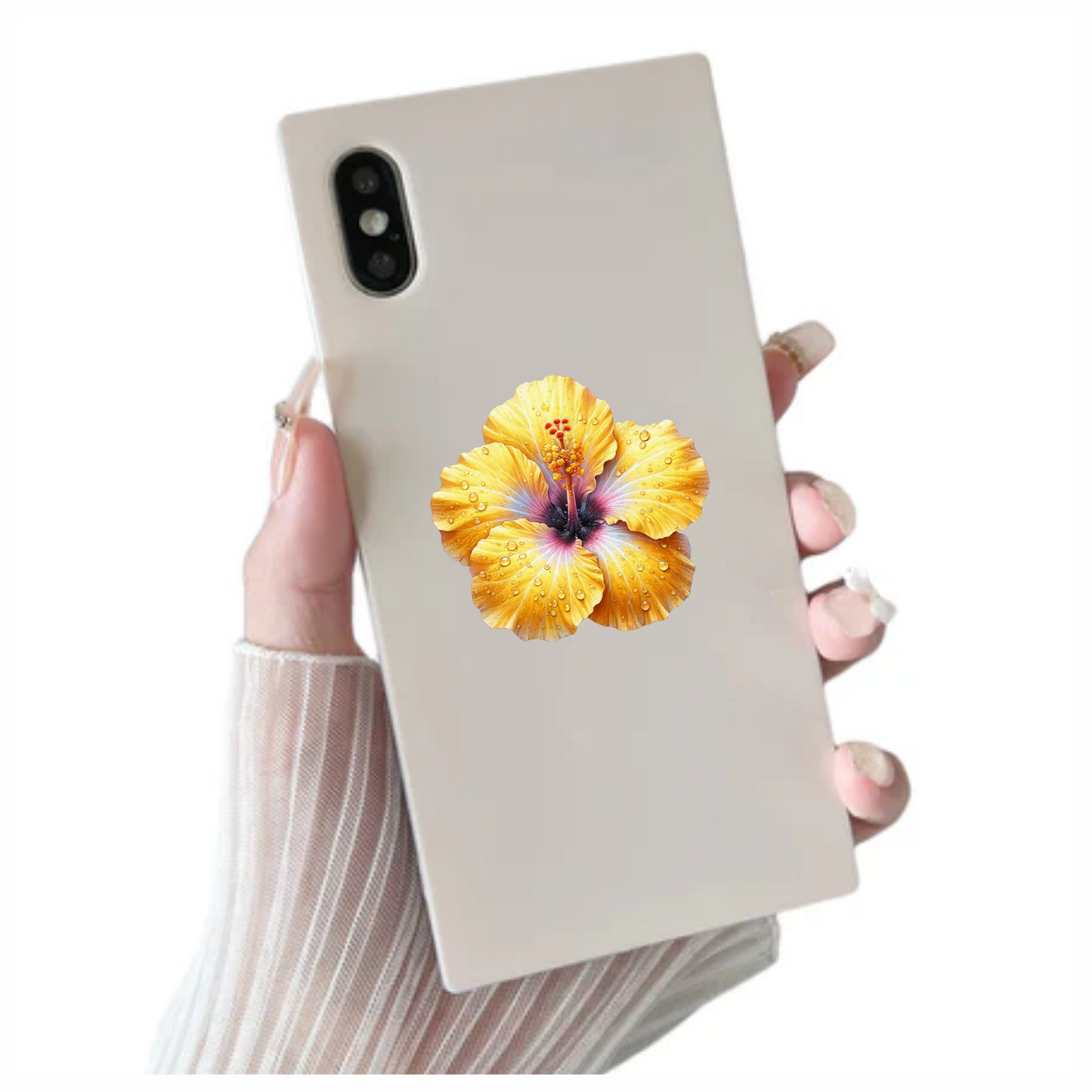 Yellow Hibiscus Flower With Waterdrops Vinyl Sticker Decal