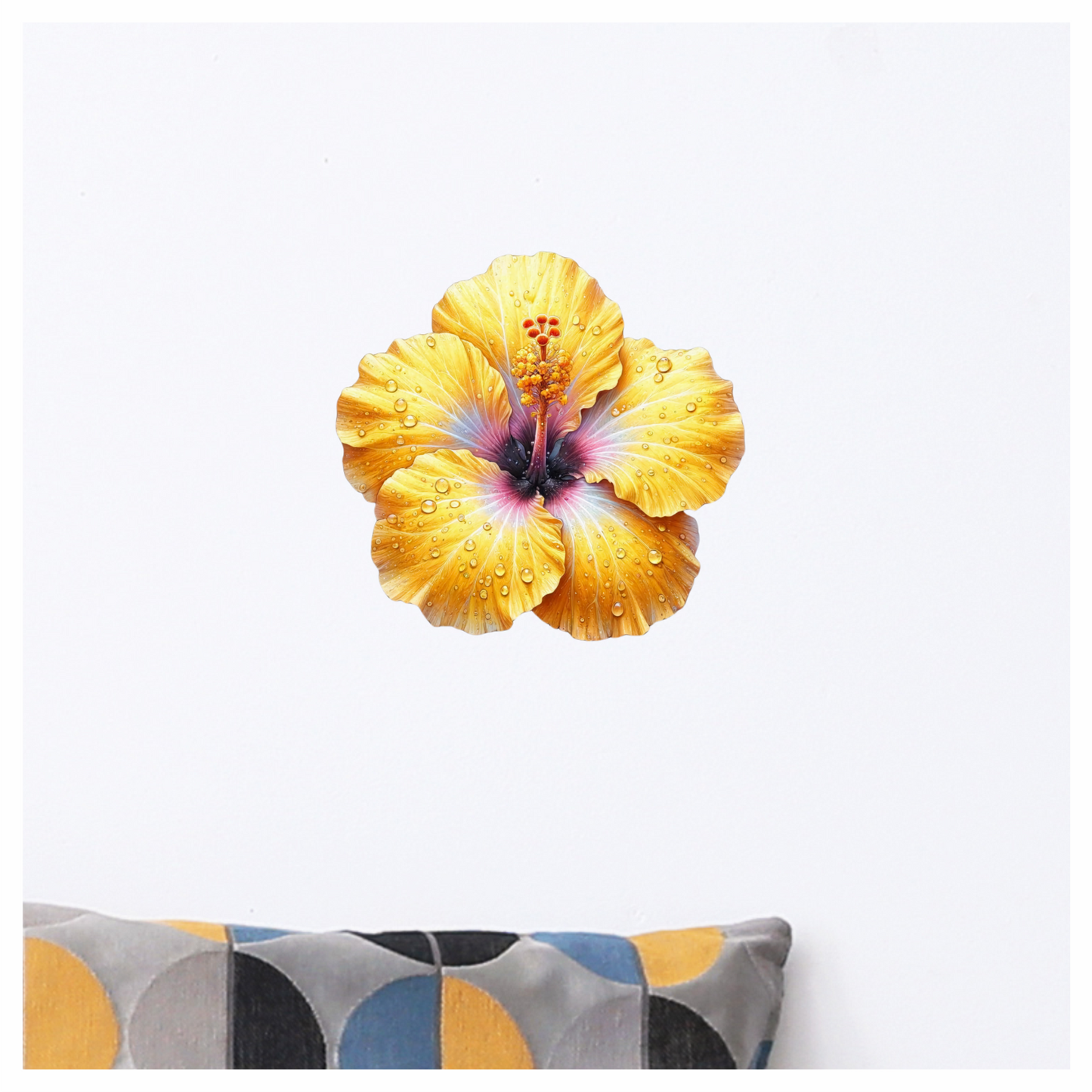Yellow Hibiscus Flower With Waterdrops Vinyl Sticker Decal