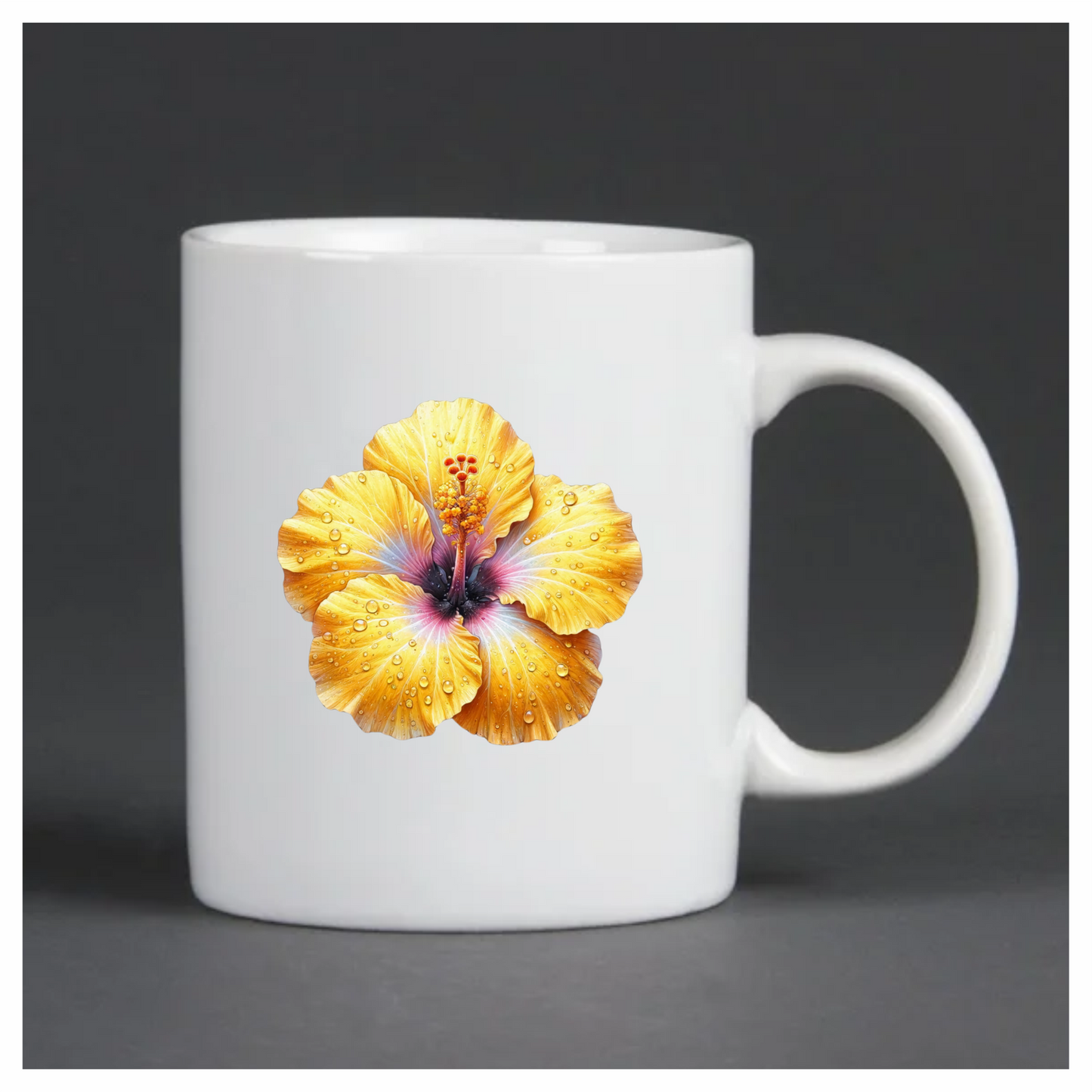 Yellow Hibiscus Flower With Waterdrops Vinyl Sticker Decal