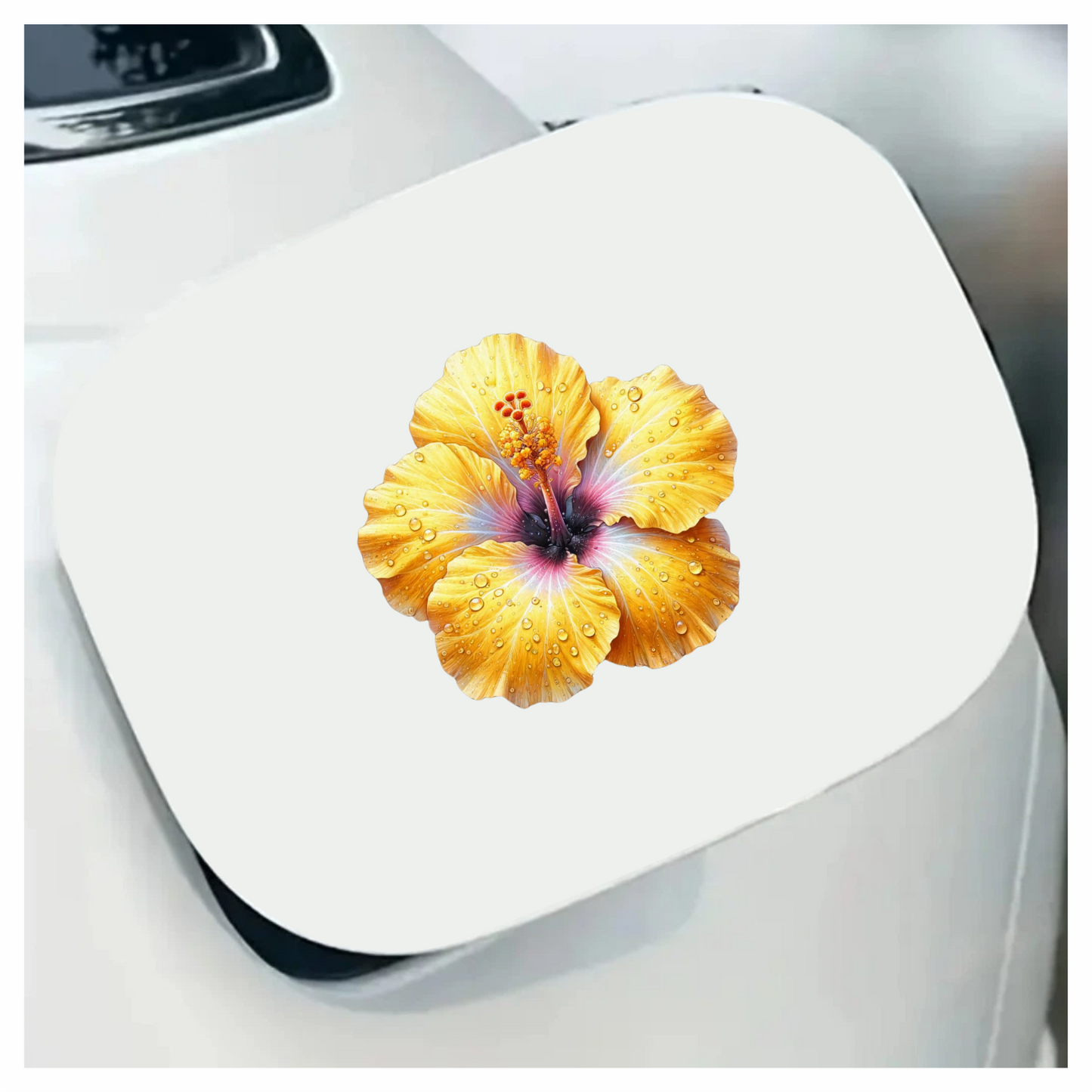 Yellow Hibiscus Flower With Waterdrops Vinyl Sticker Decal