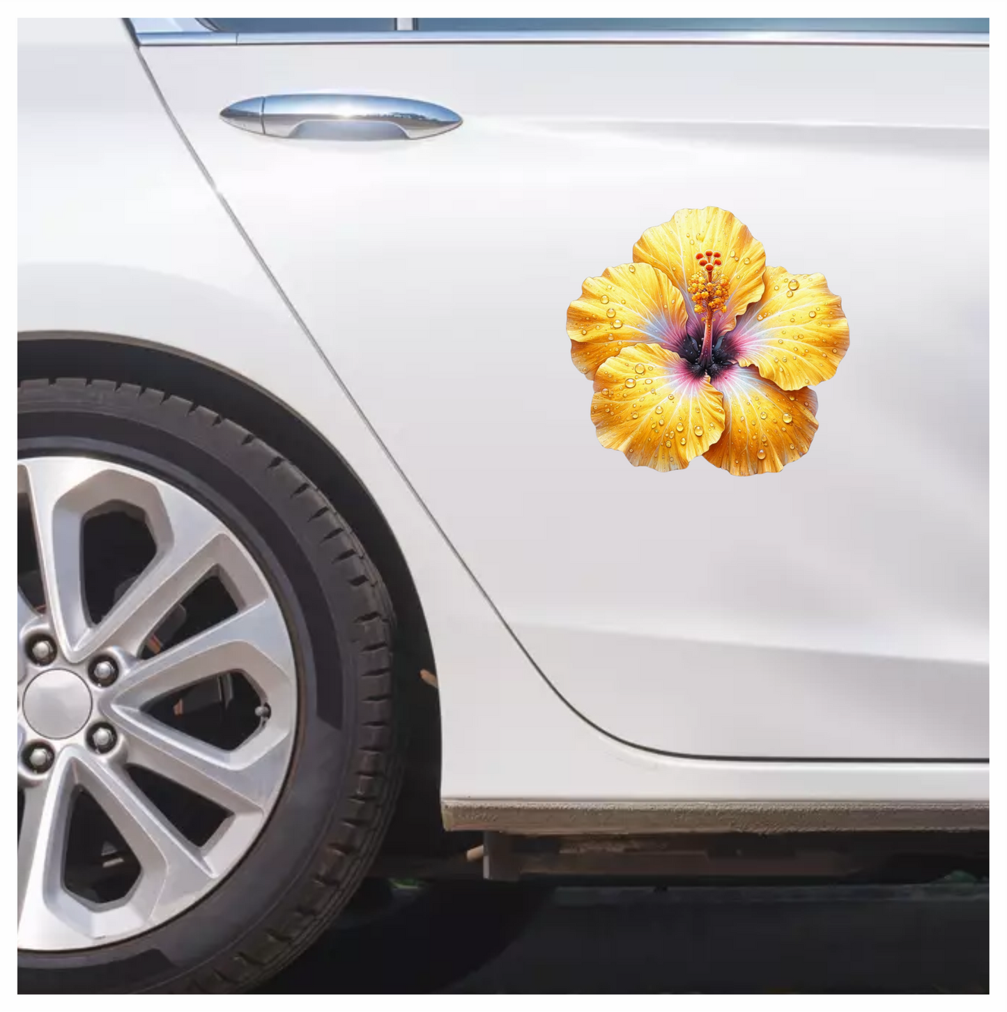 Yellow Hibiscus Flower With Waterdrops Vinyl Sticker Decal