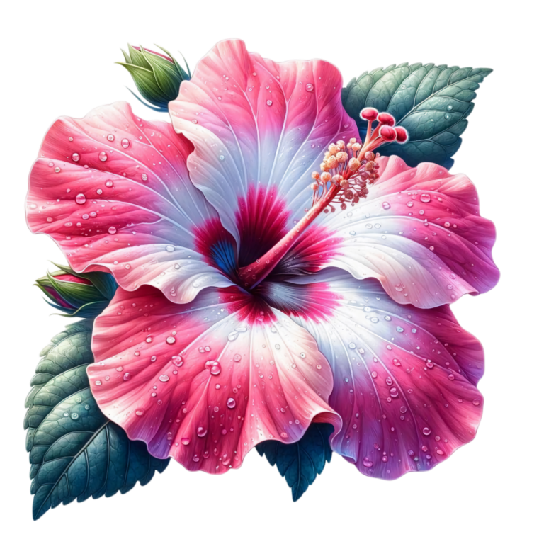 Pink White Hibiscus Flower Leaves Vinyl Sticker Decal
