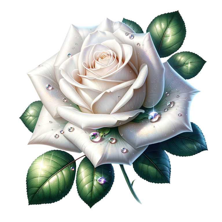 White Rose Green Leaves Water Drops Vinyl Sticker Decal