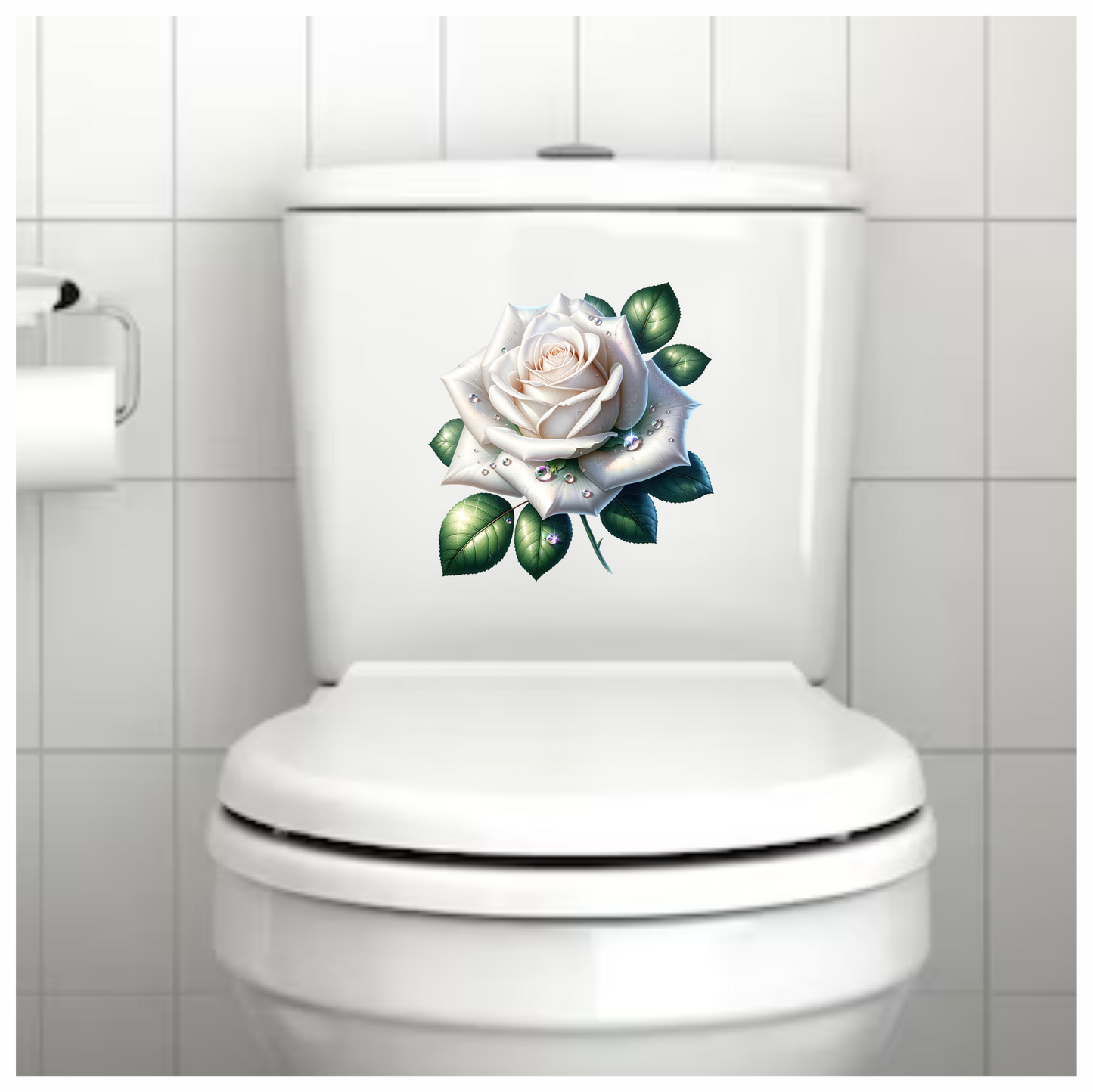 White Rose Green Leaves Water Drops Vinyl Sticker Decal
