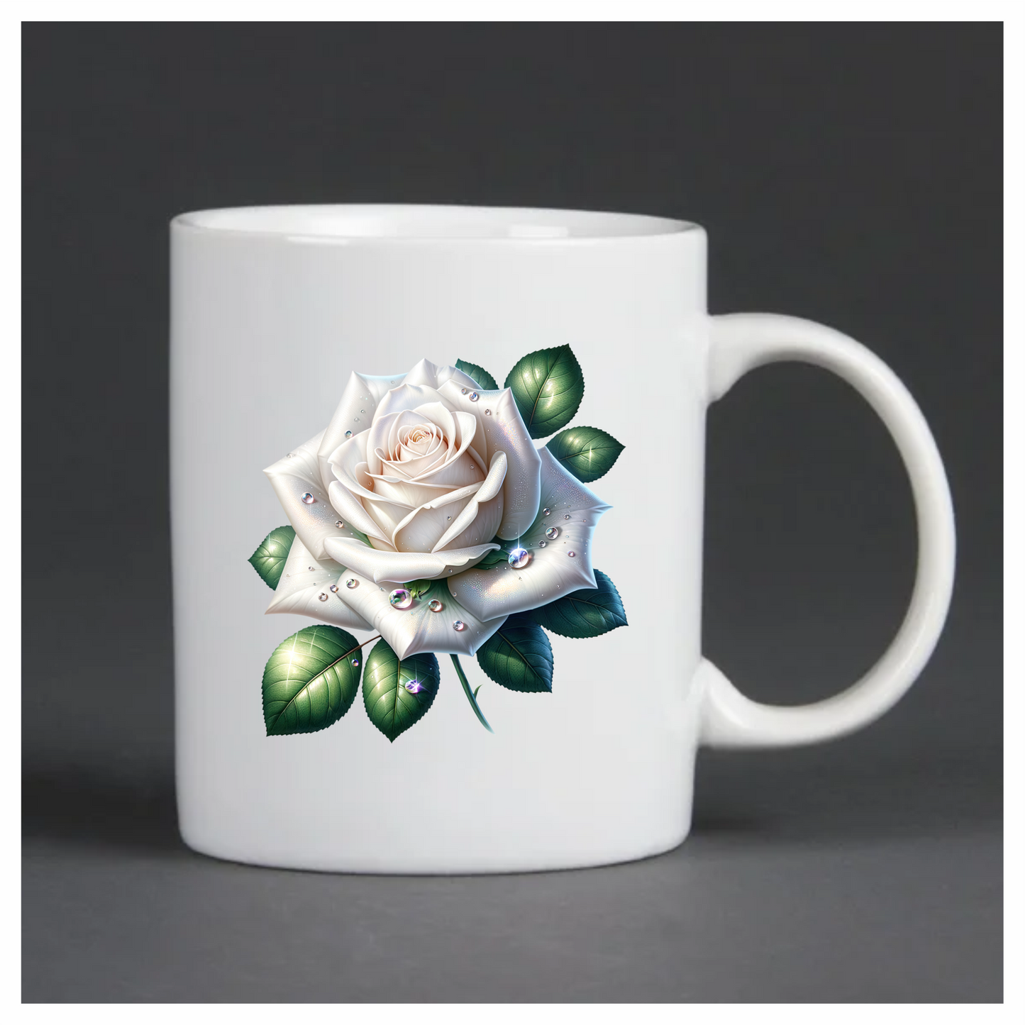 White Rose Green Leaves Water Drops Vinyl Sticker Decal