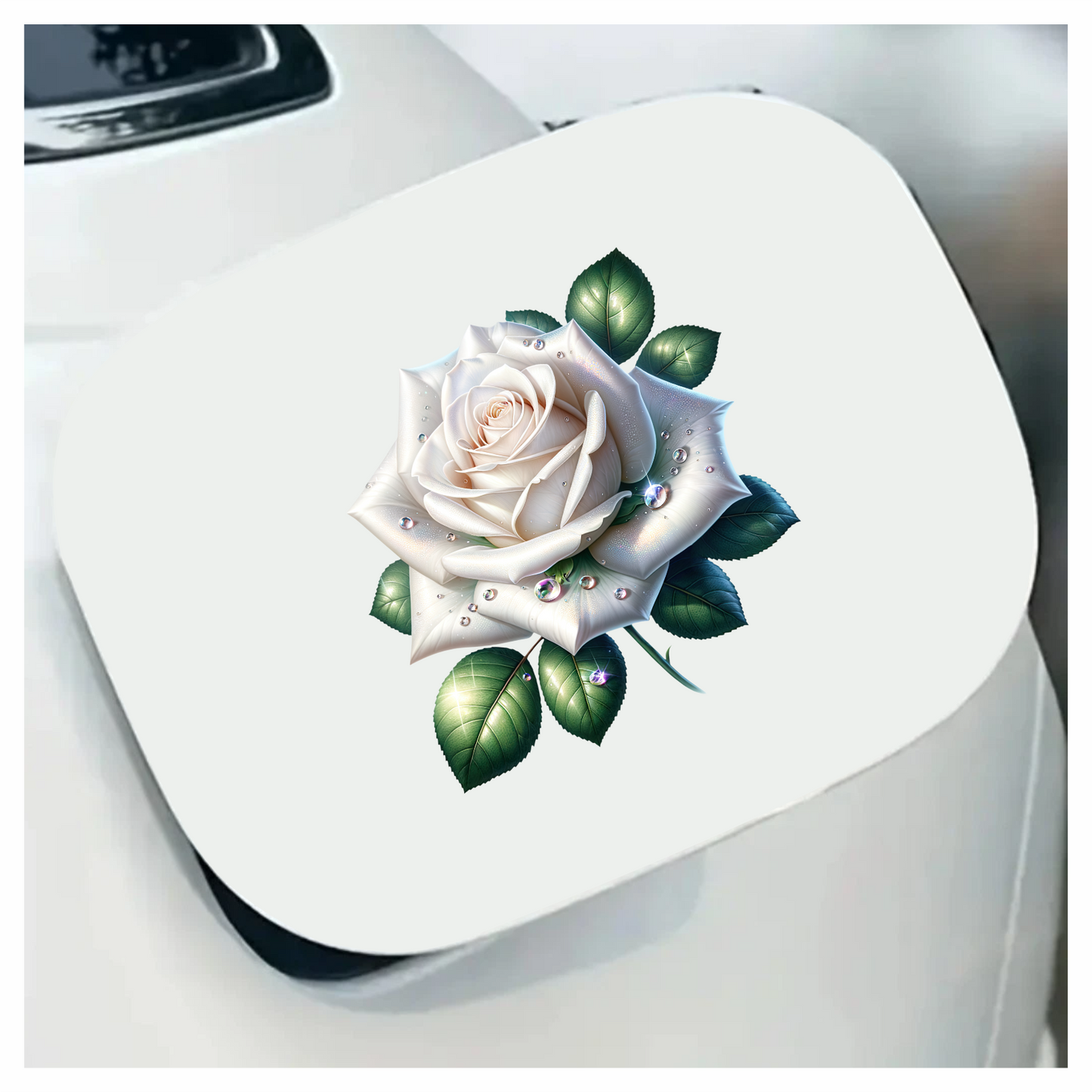 White Rose Green Leaves Water Drops Vinyl Sticker Decal