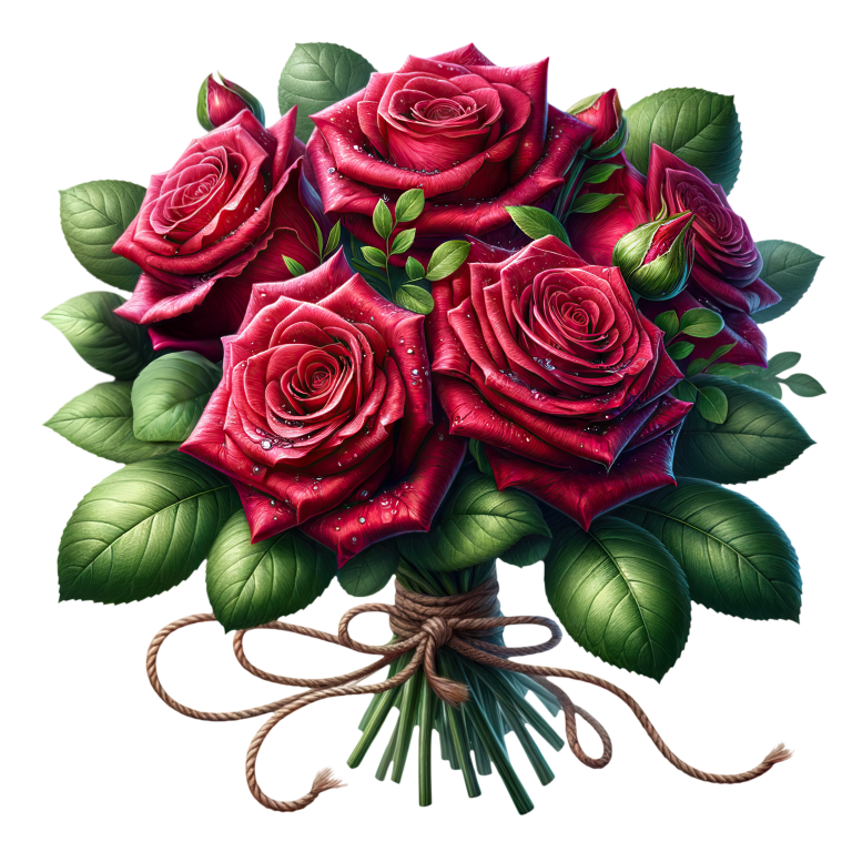 Red Roses Green Leaves Bouquet Rope Vinyl Sticker Decal