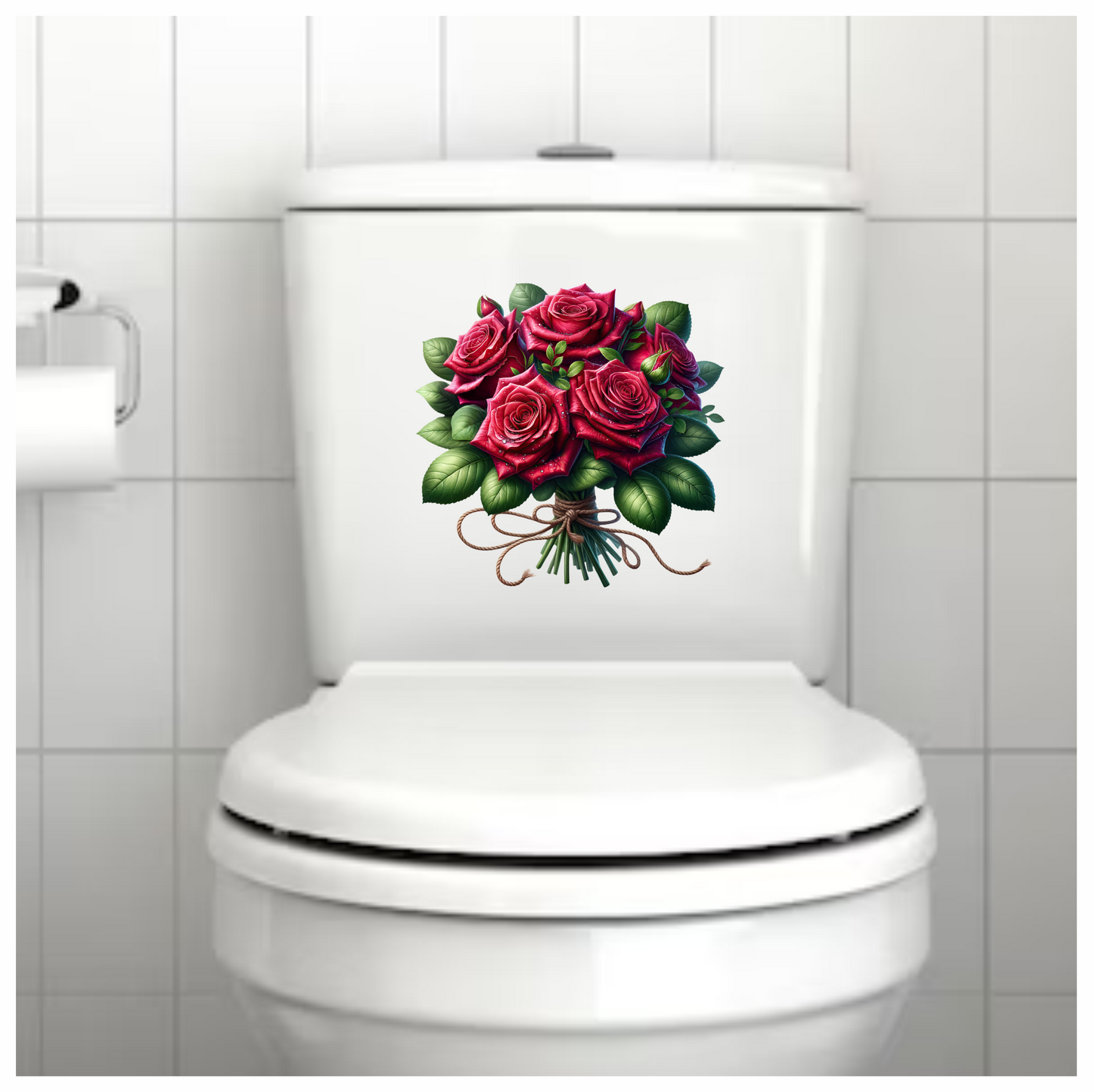 Red Roses Green Leaves Bouquet Rope Vinyl Sticker Decal