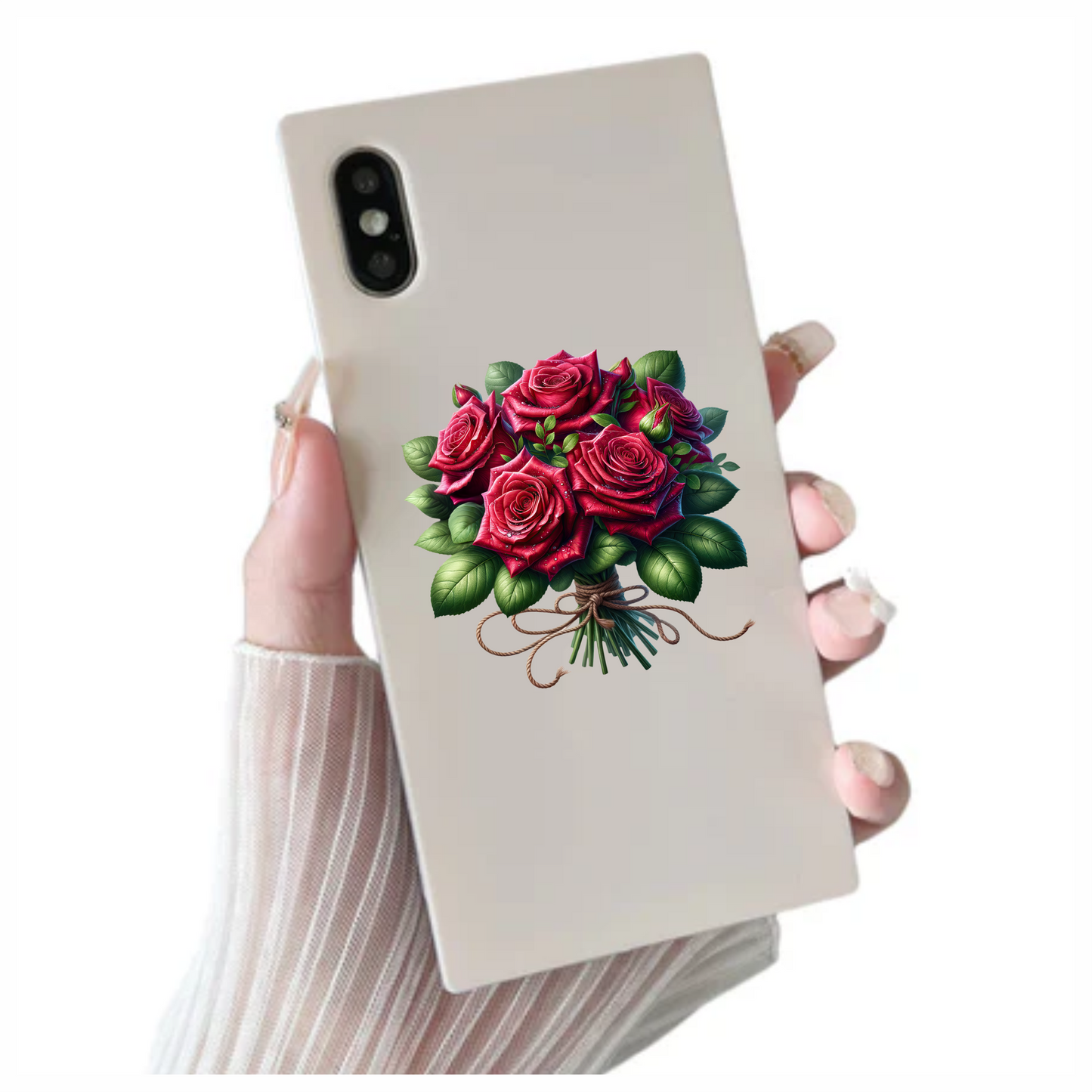 Red Roses Green Leaves Bouquet Rope Vinyl Sticker Decal