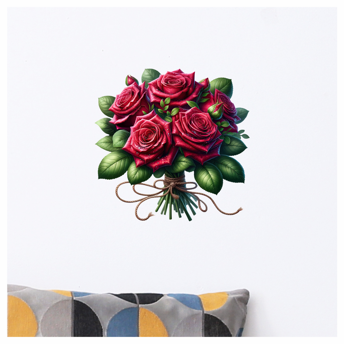 Red Roses Green Leaves Bouquet Rope Vinyl Sticker Decal