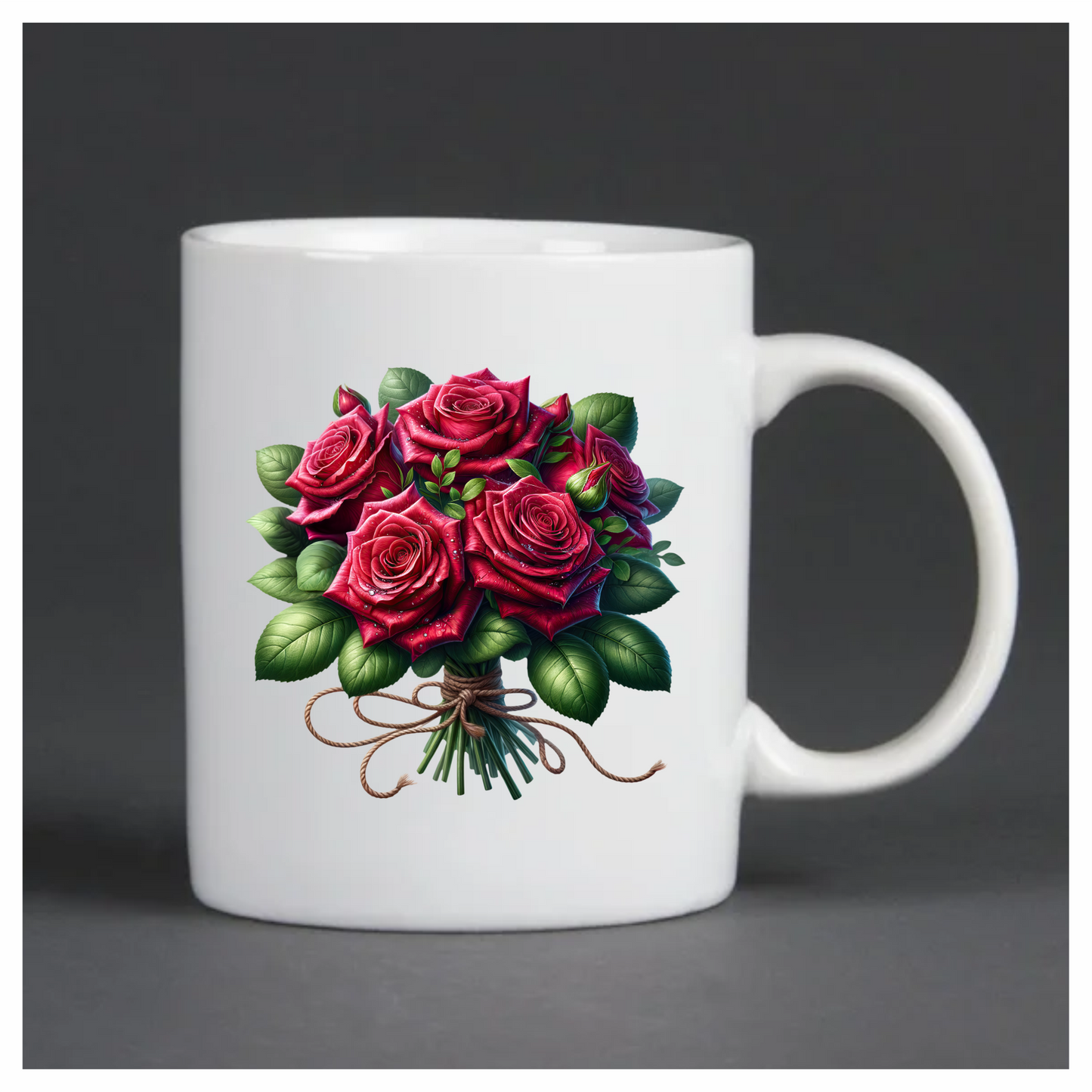 Red Roses Green Leaves Bouquet Rope Vinyl Sticker Decal