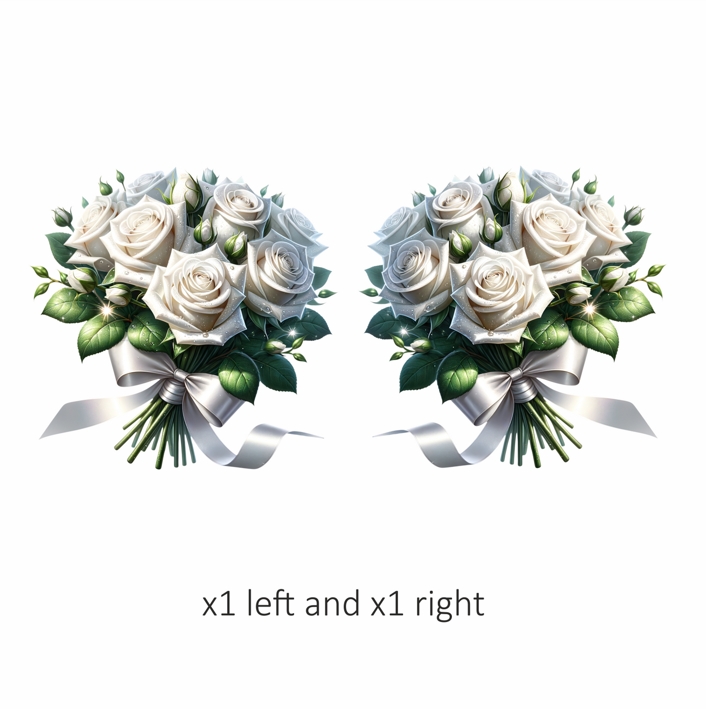 White Roses Bouquet Green Leaves Ribbon Vinyl Sticker Decal