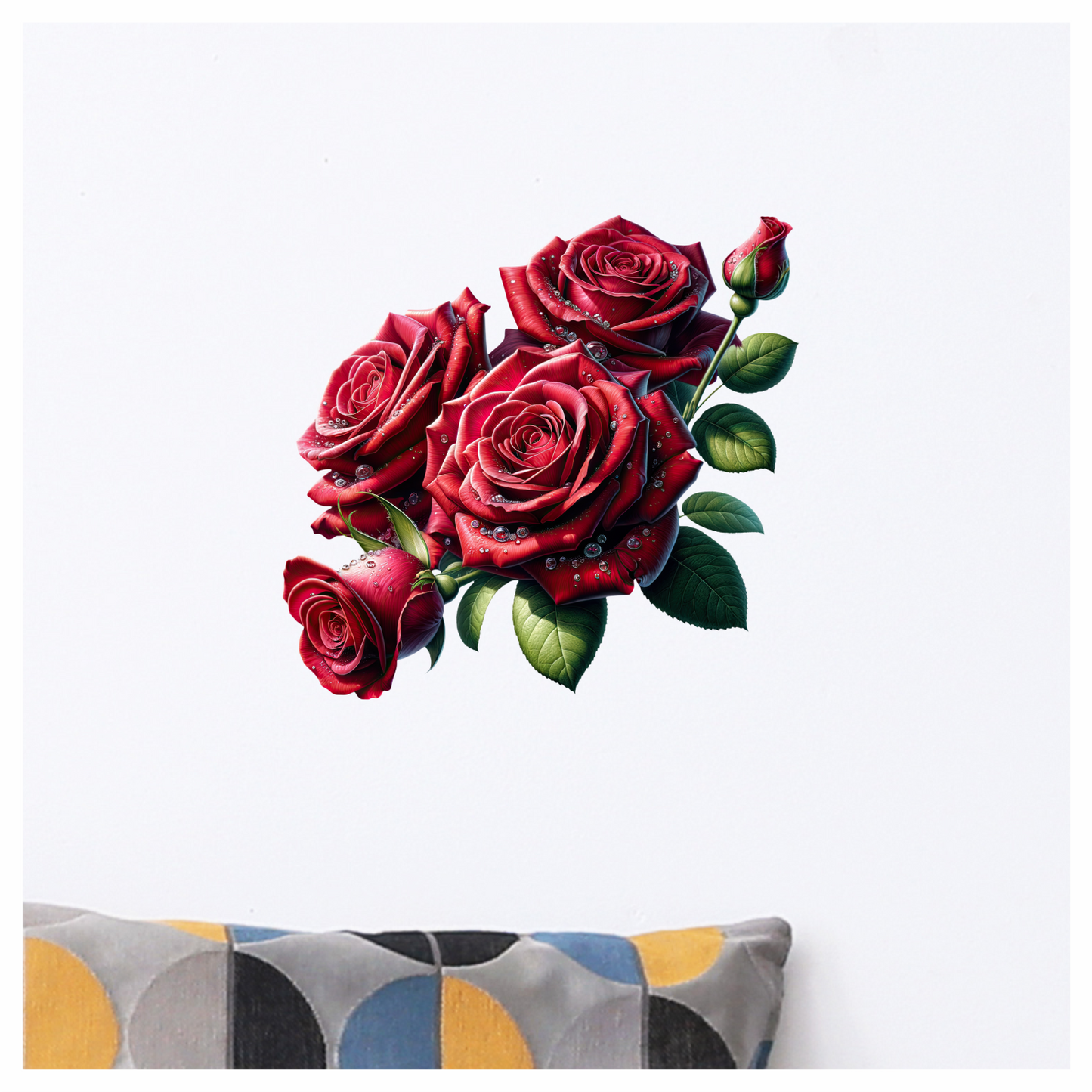 Red Roses With Green Leaves Vinyl Sticker Decal