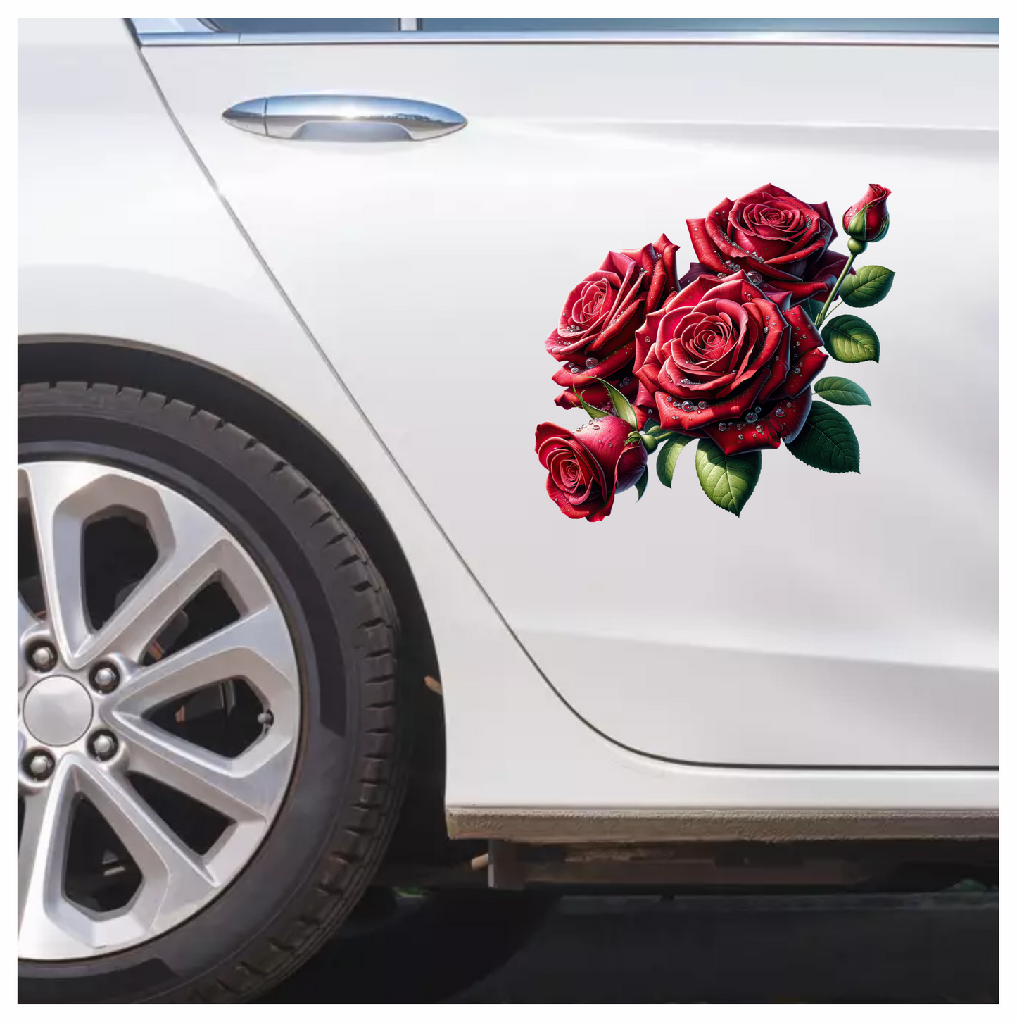 Red Roses With Green Leaves Vinyl Sticker Decal