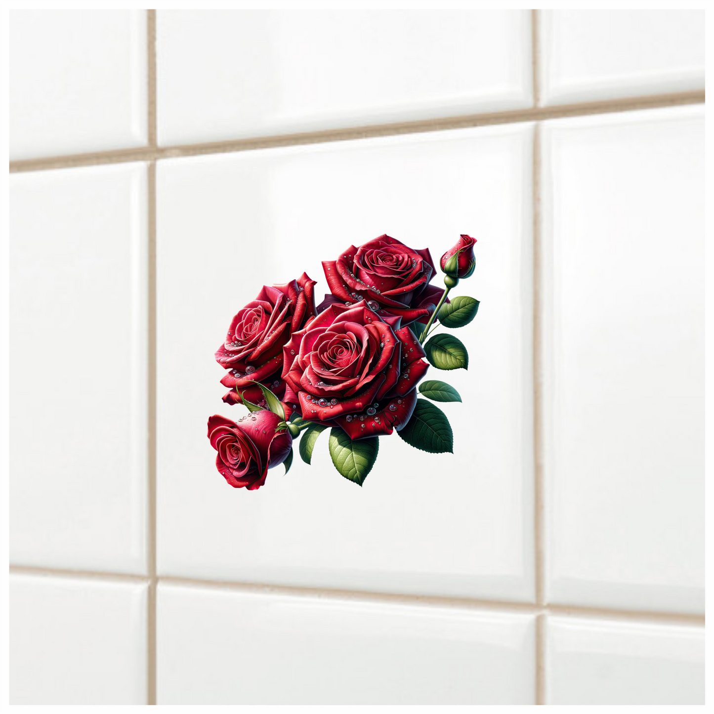 Red Roses With Green Leaves Vinyl Sticker Decal
