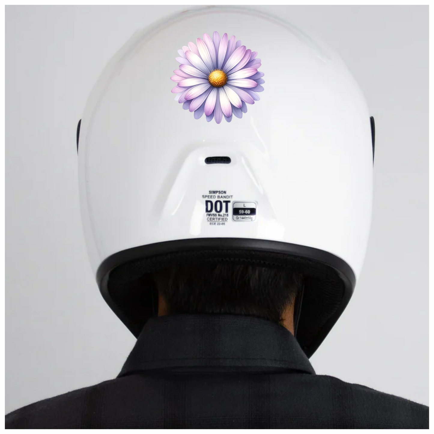 Purple White Flower Petals Yellow Center Vinyl Sticker Decal