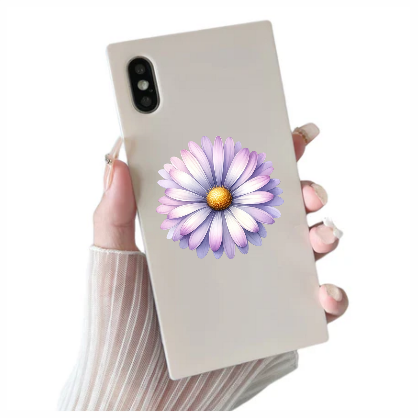 Purple White Flower Petals Yellow Center Vinyl Sticker Decal