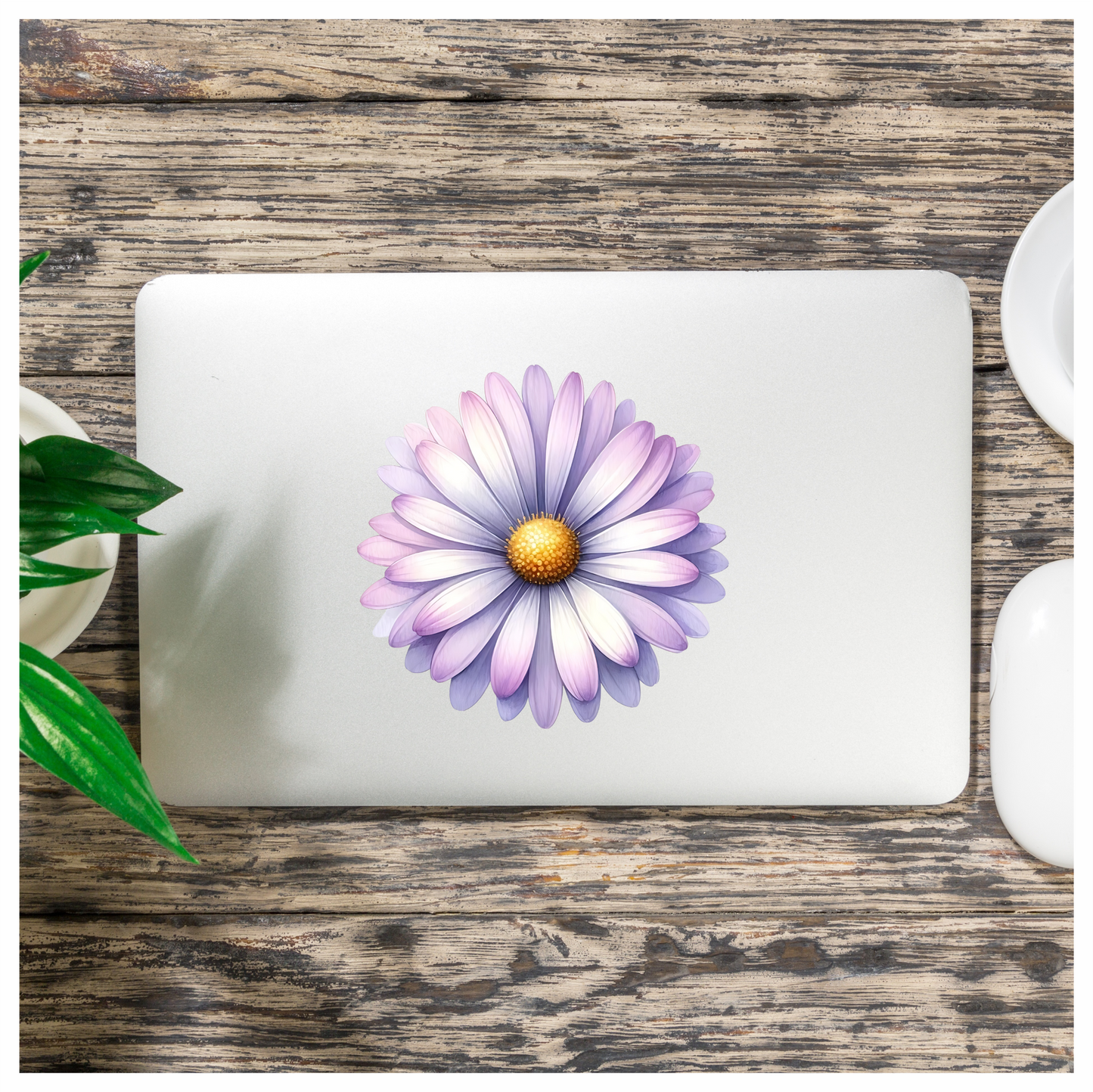Purple White Flower Petals Yellow Center Vinyl Sticker Decal