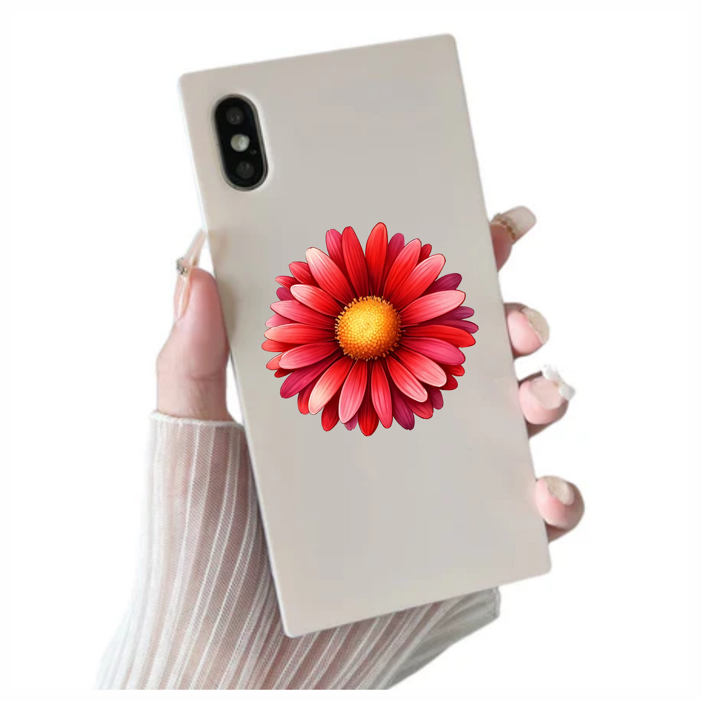 Red Flower Yellow Center Closeup Vinyl Sticker Decal