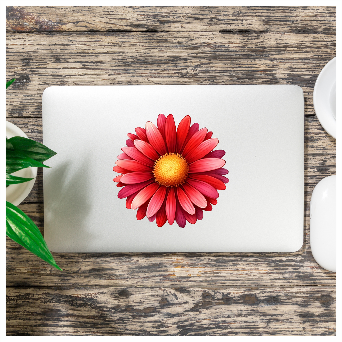 Red Flower Yellow Center Closeup Vinyl Sticker Decal