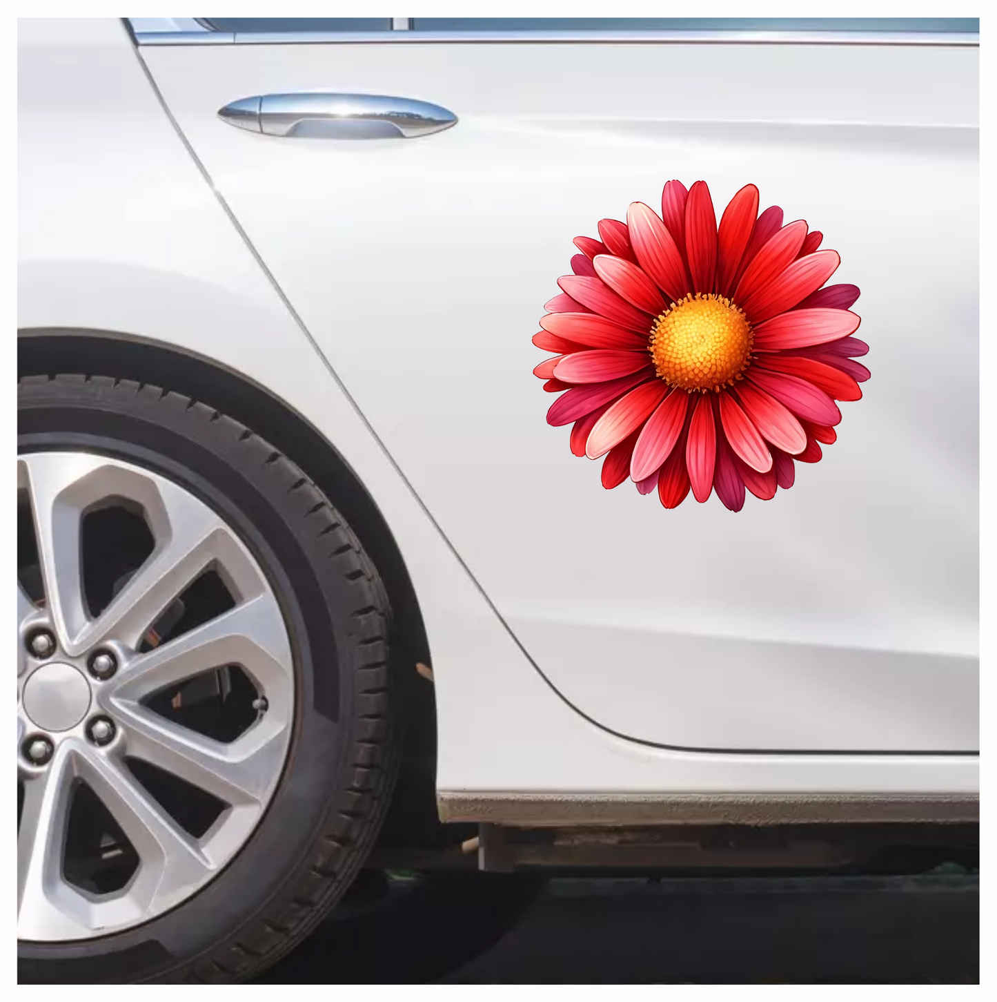 Red Flower Yellow Center Closeup Vinyl Sticker Decal