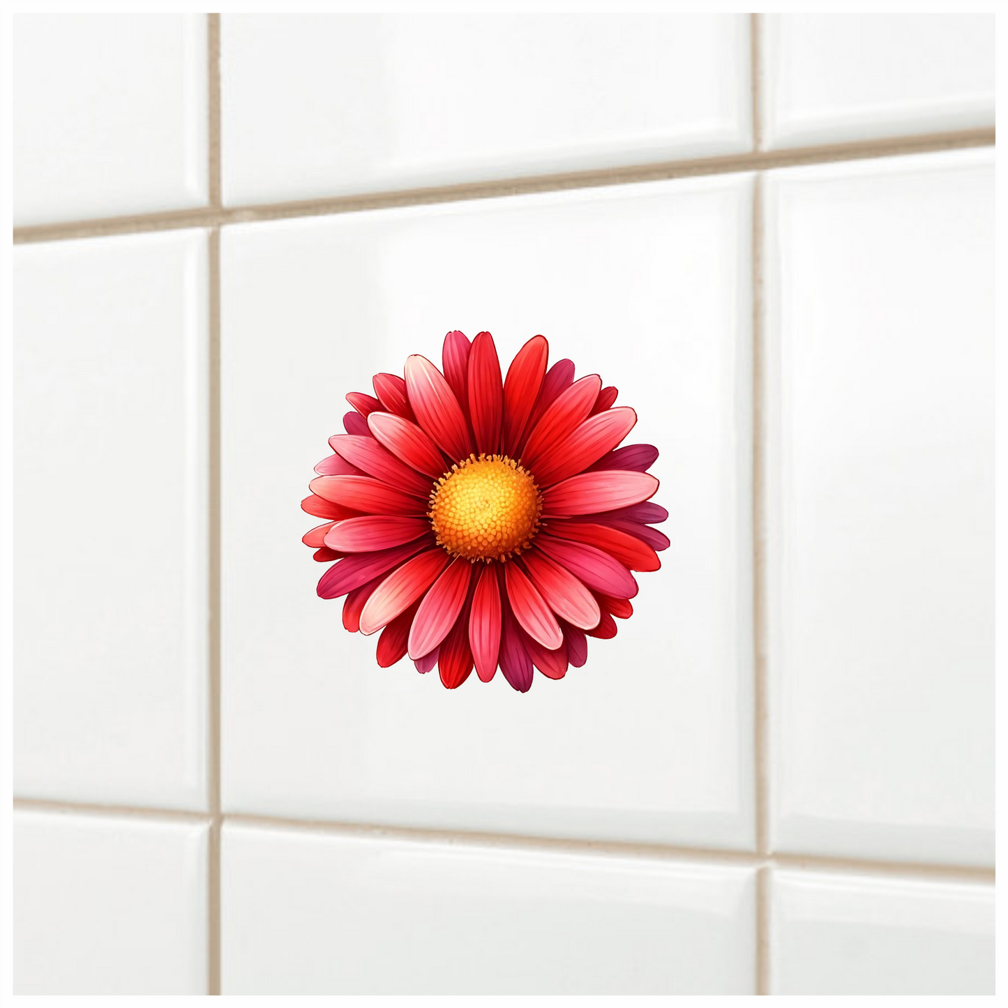 Red Flower Yellow Center Closeup Vinyl Sticker Decal