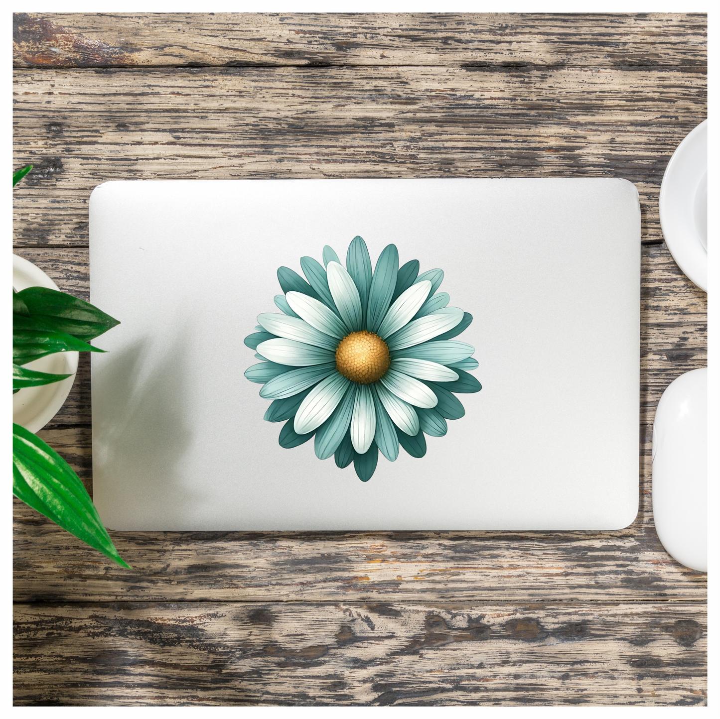 Teal White Daisy Flower Vinyl Sticker Decal
