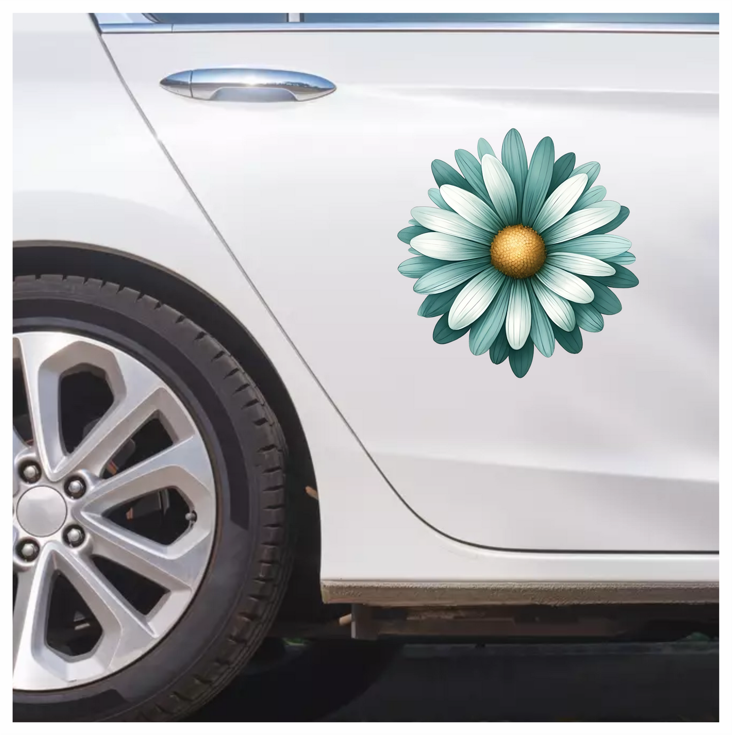 Teal White Daisy Flower Vinyl Sticker Decal