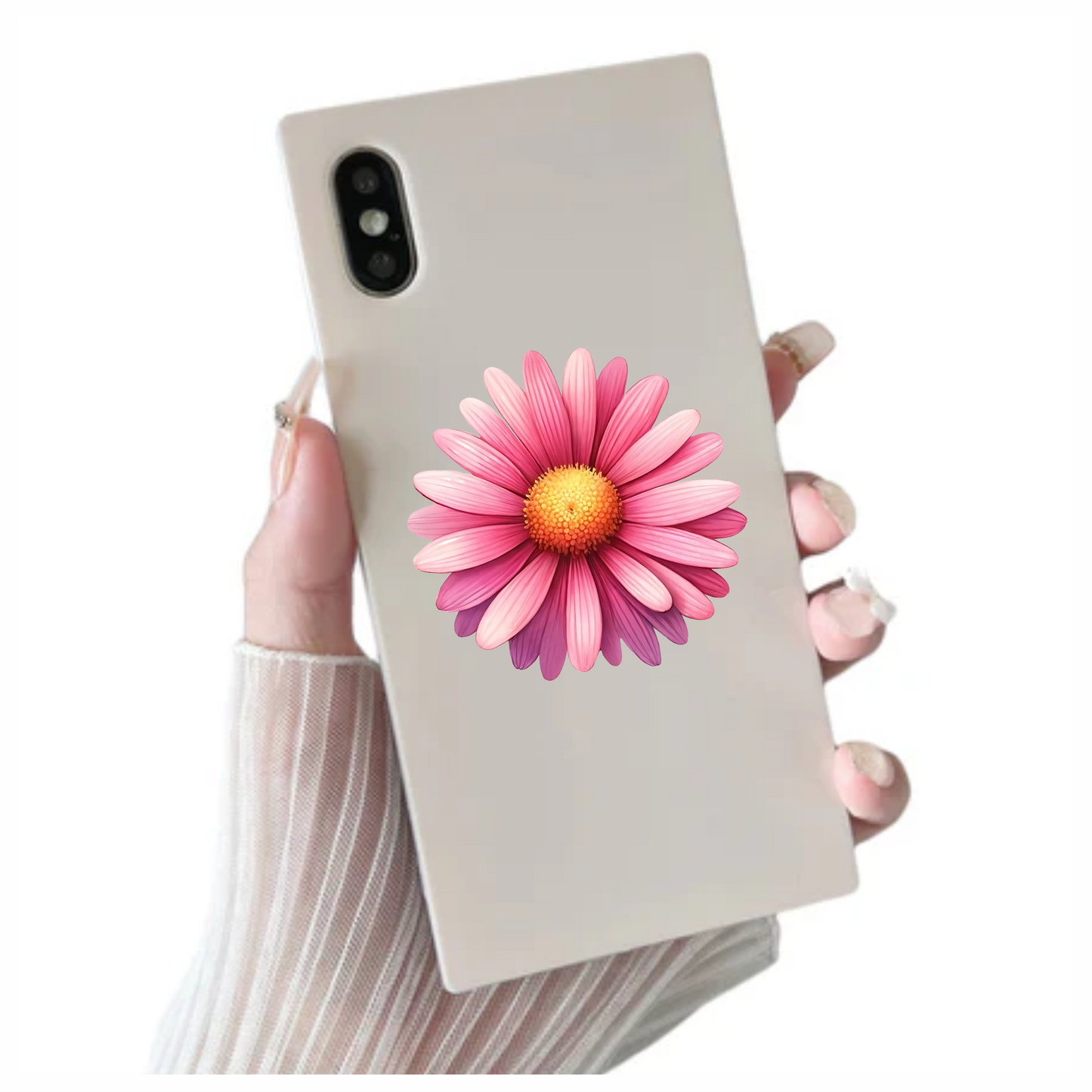 Pink Flower Petals Yellow Center Vinyl Sticker Decal