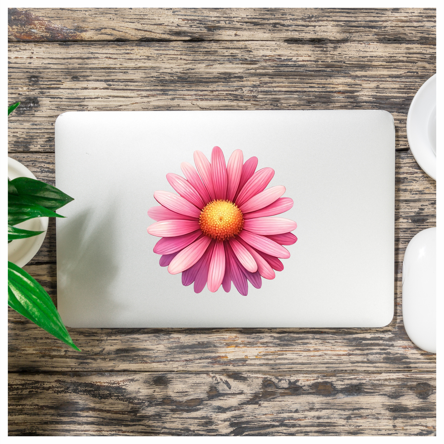 Pink Flower Petals Yellow Center Vinyl Sticker Decal