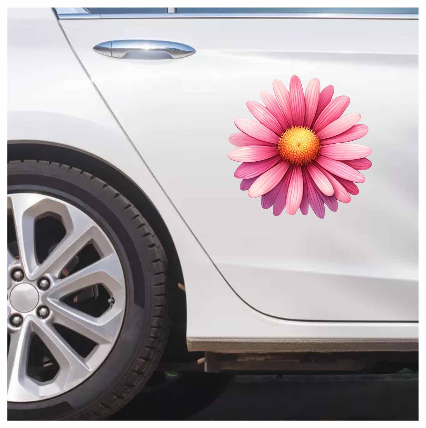 Pink Flower Petals Yellow Center Vinyl Sticker Decal
