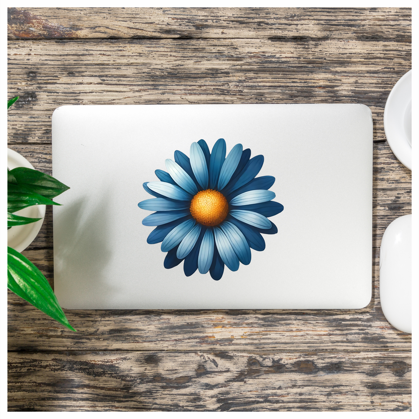 Blue Daisy Flower Center Yellow Vinyl Sticker Decal