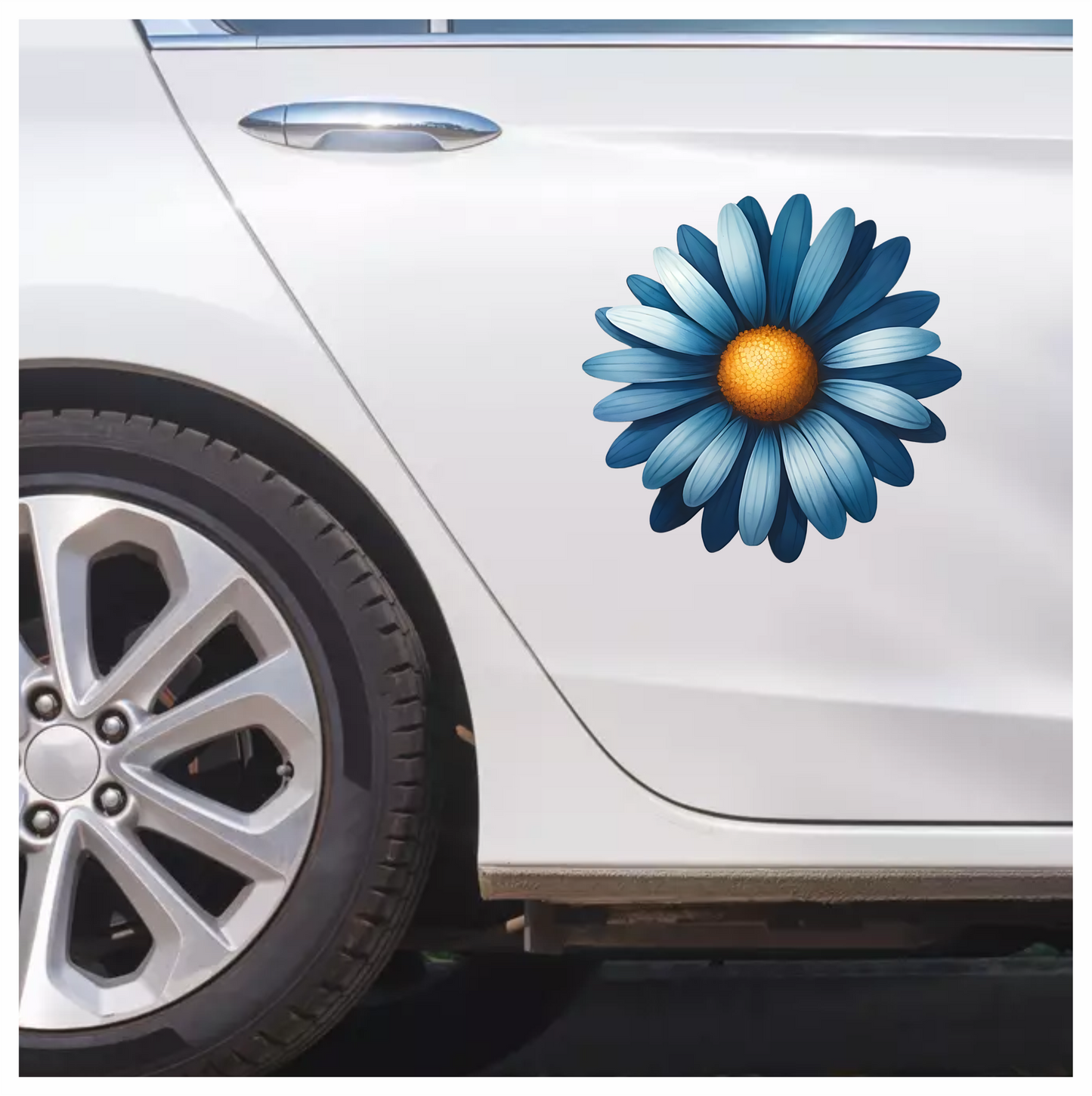 Blue Daisy Flower Center Yellow Vinyl Sticker Decal