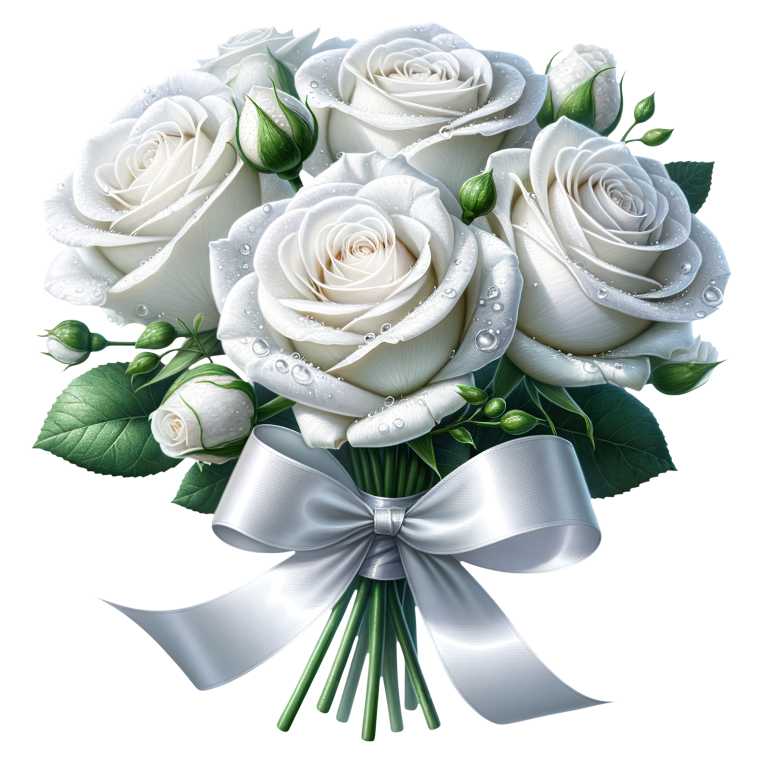 White Roses Bouquet Ribbon Elegant Vinyl Sticker Decal