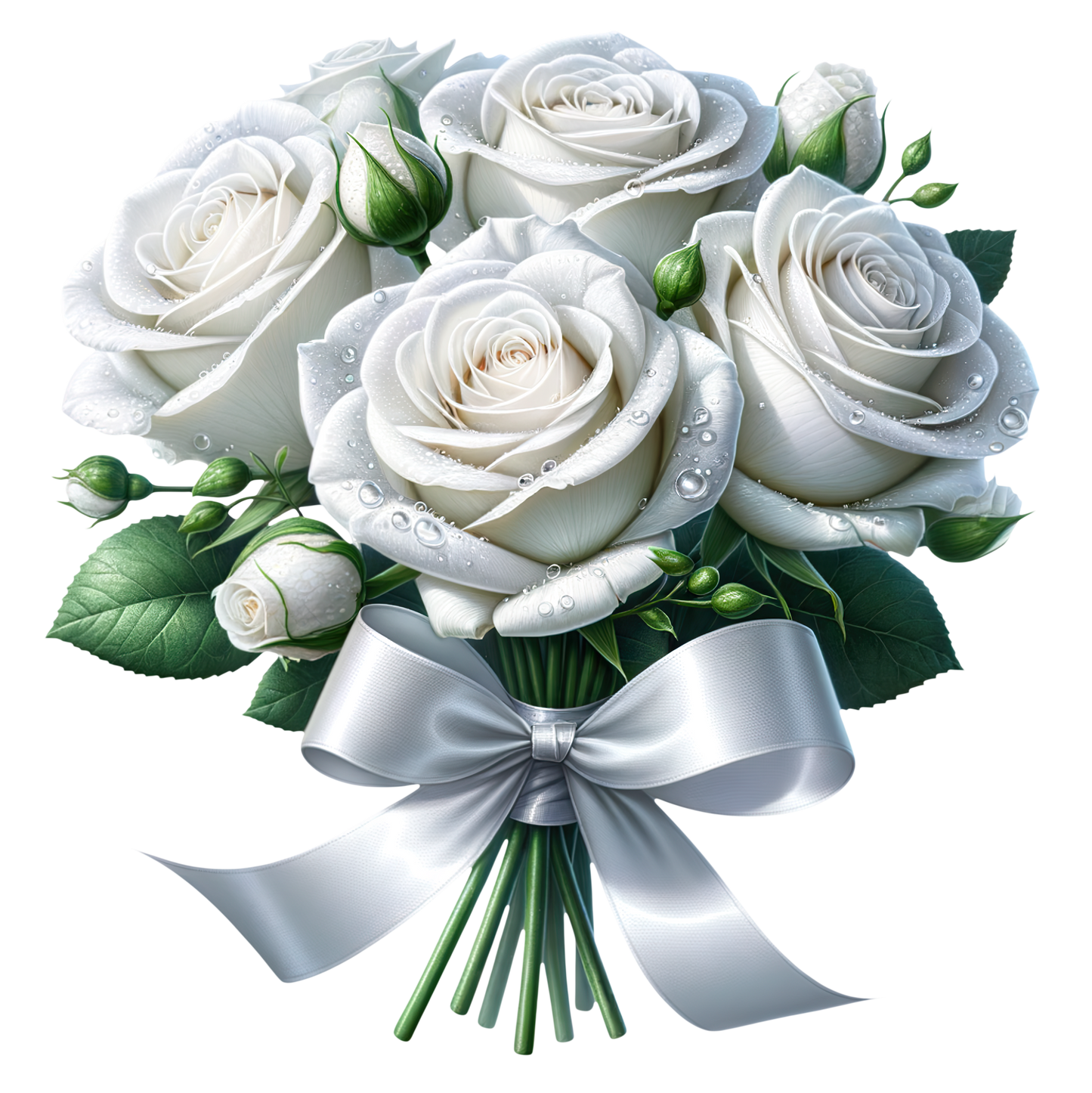 White Roses Bouquet Ribbon Elegant Vinyl Sticker Decal