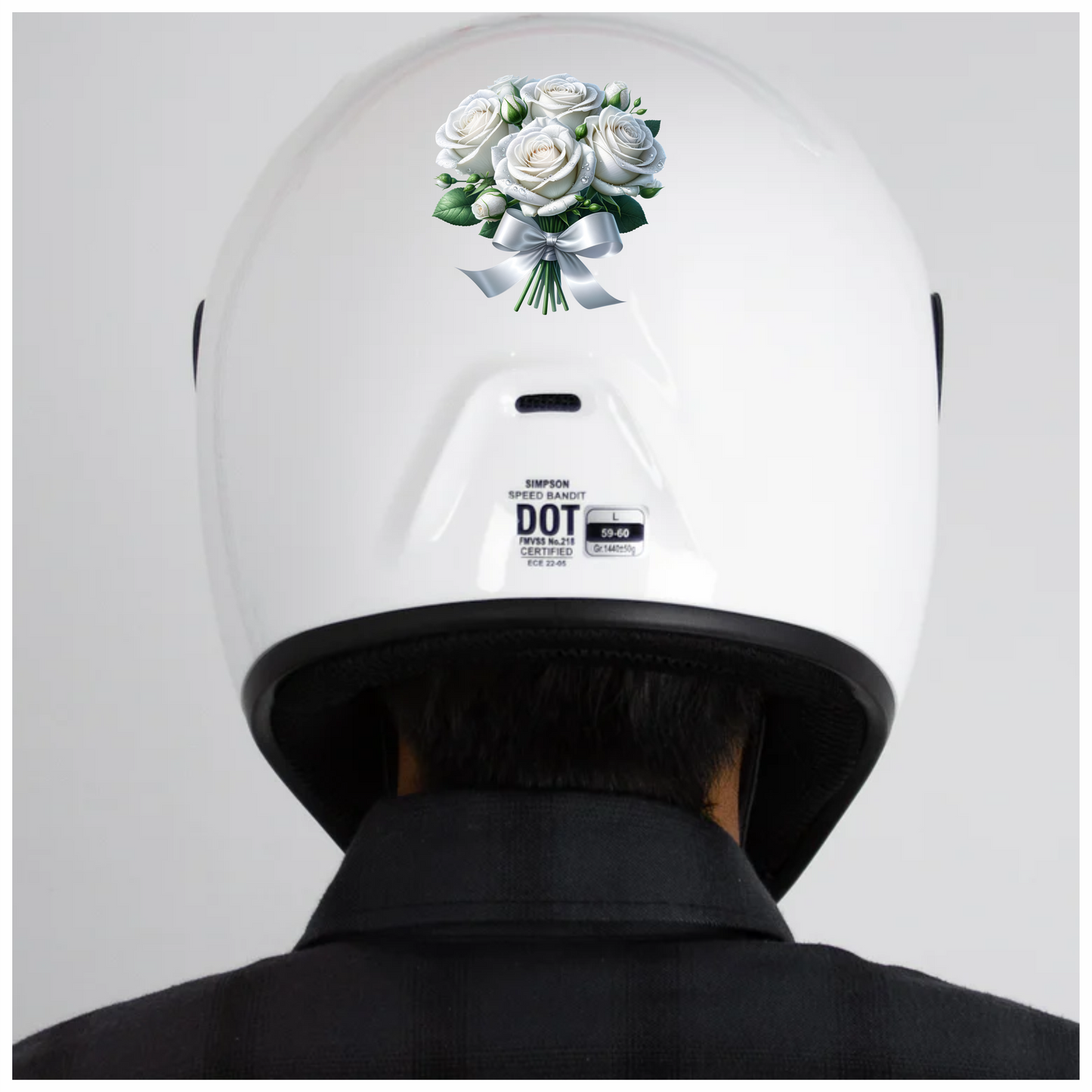White Roses Bouquet Ribbon Elegant Vinyl Sticker Decal