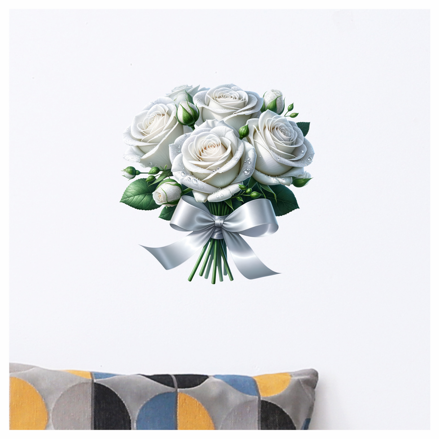 White Roses Bouquet Ribbon Elegant Vinyl Sticker Decal