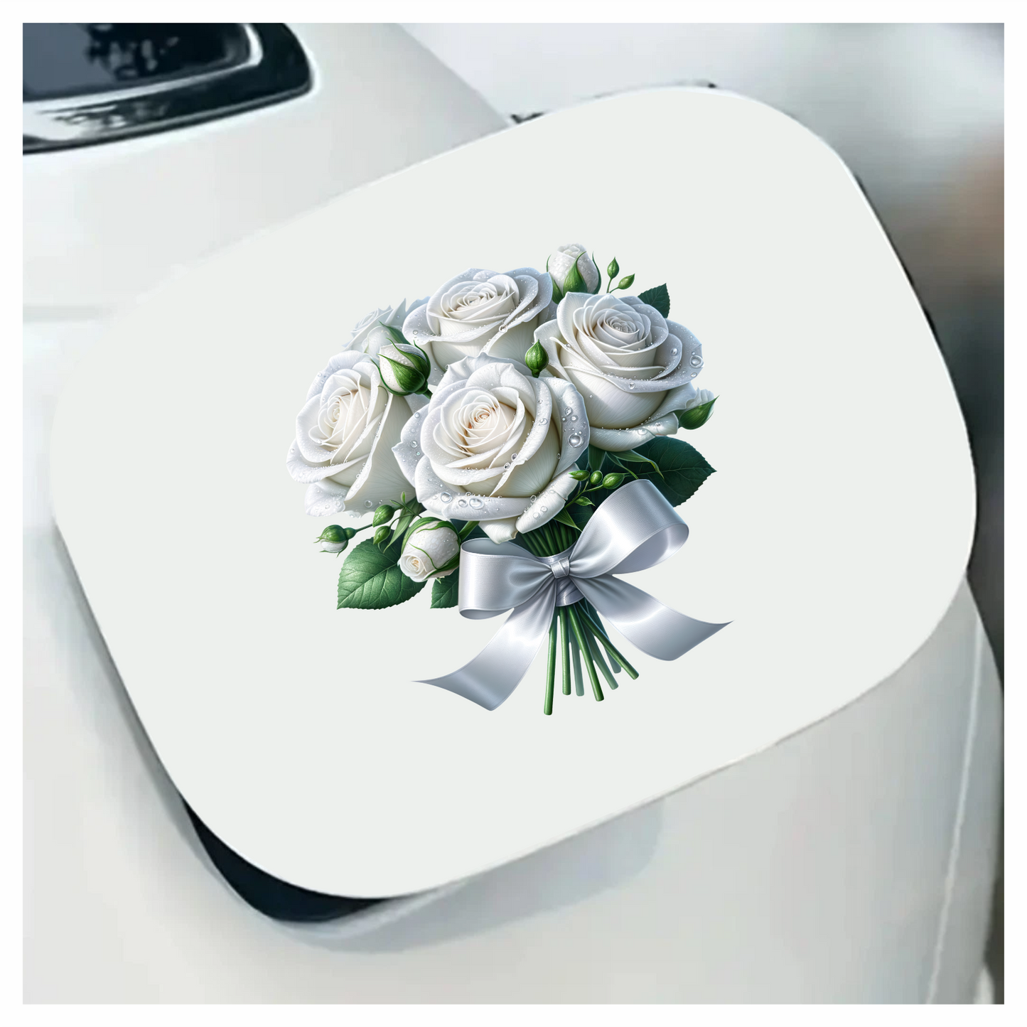 White Roses Bouquet Ribbon Elegant Vinyl Sticker Decal