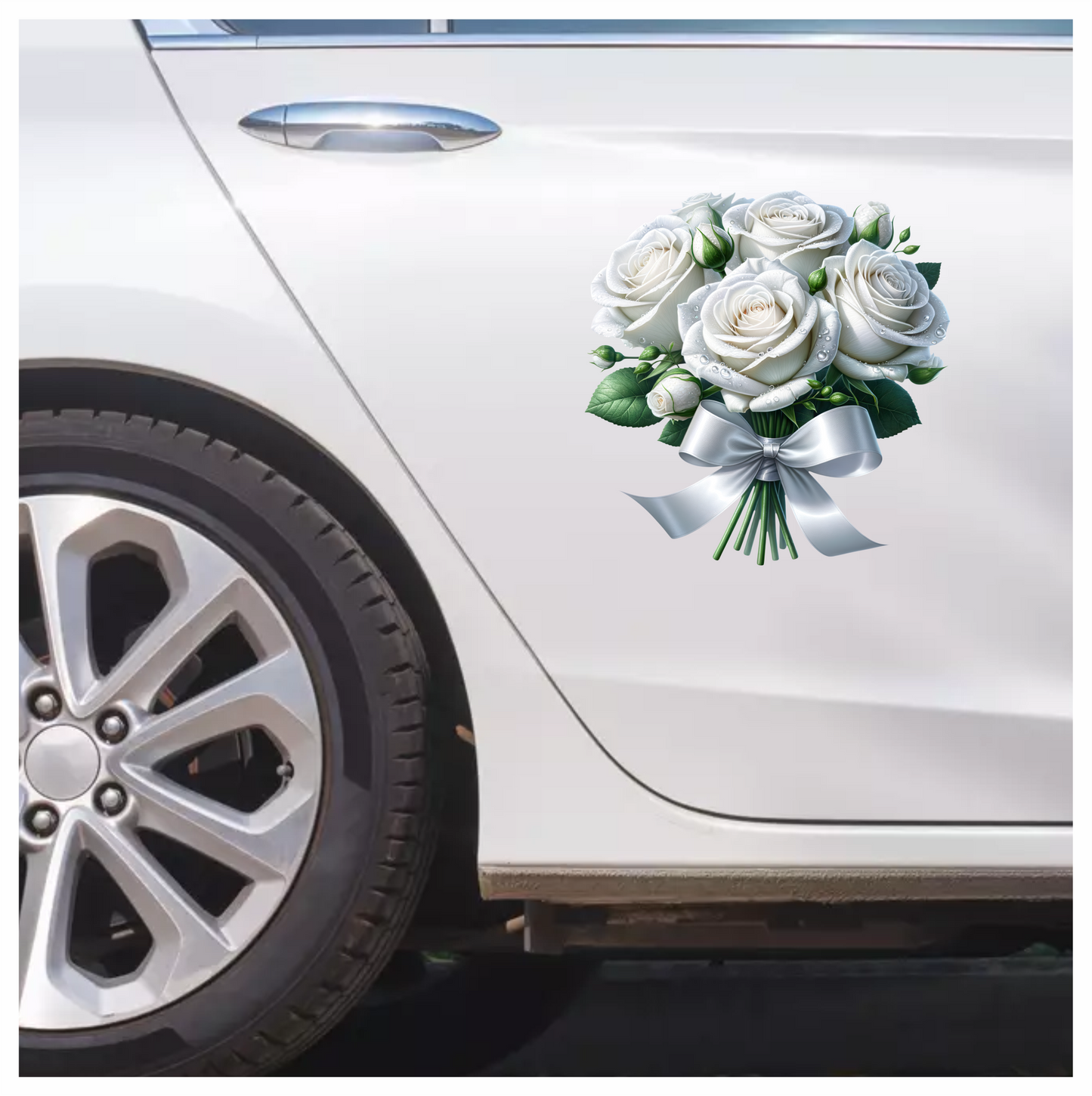 White Roses Bouquet Ribbon Elegant Vinyl Sticker Decal