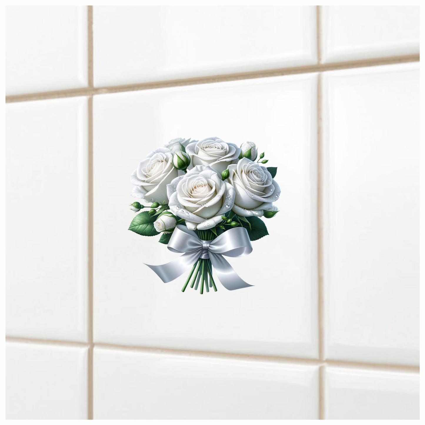 White Roses Bouquet Ribbon Elegant Vinyl Sticker Decal