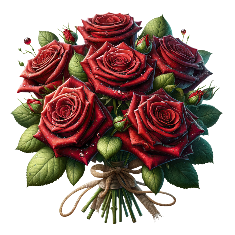 Red Roses Green Leaves Tied Bouquet Vinyl Sticker Decal