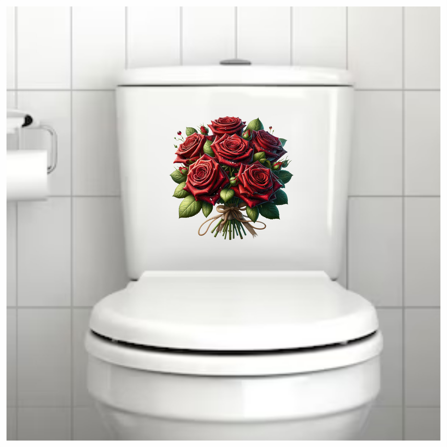 Red Roses Green Leaves Tied Bouquet Vinyl Sticker Decal