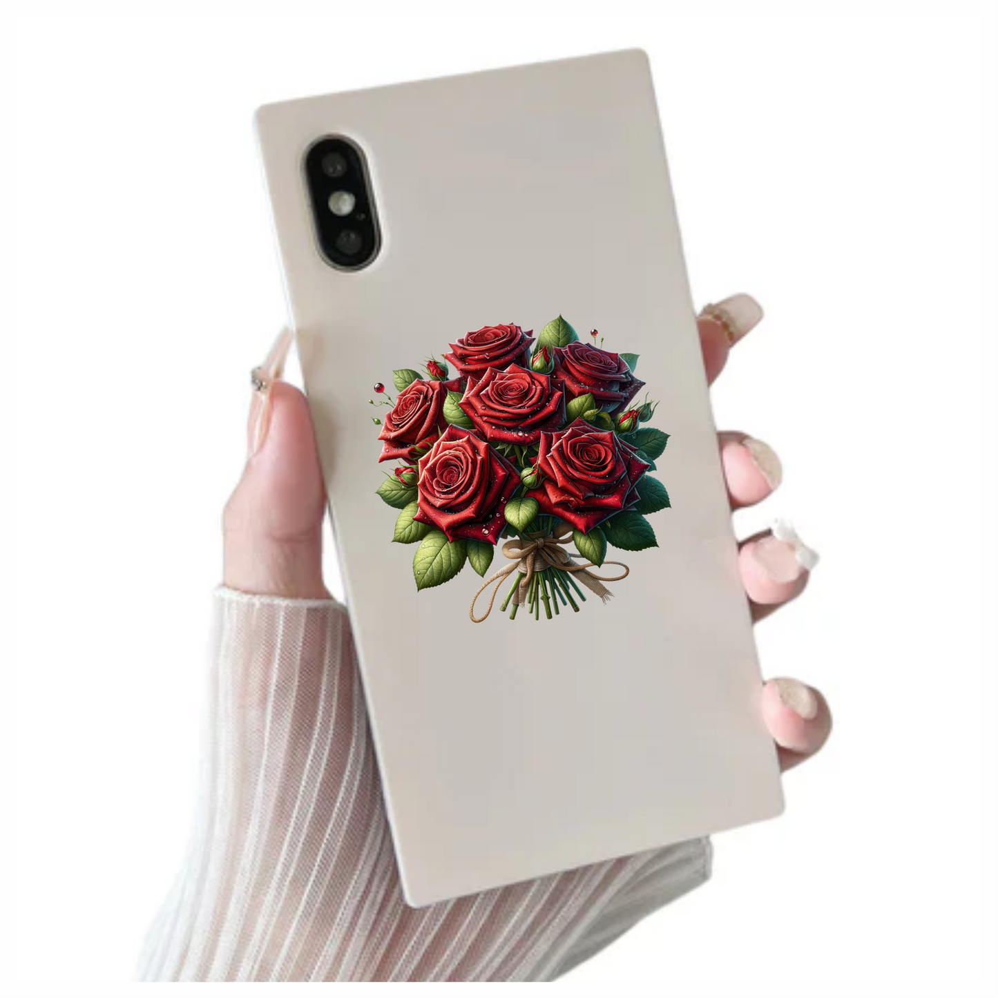 Red Roses Green Leaves Tied Bouquet Vinyl Sticker Decal