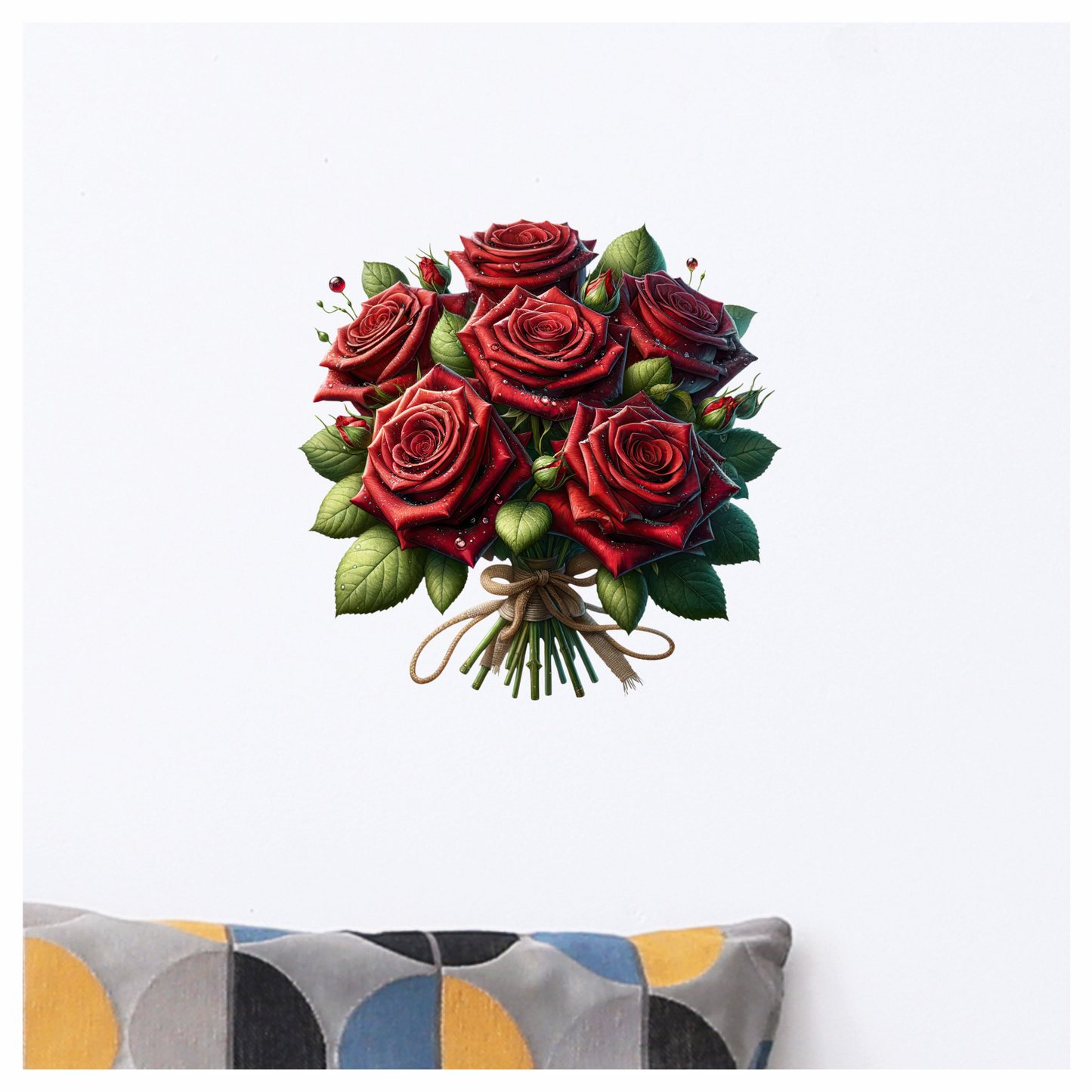Red Roses Green Leaves Tied Bouquet Vinyl Sticker Decal