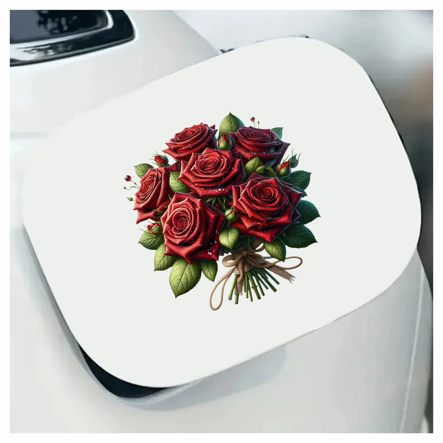Red Roses Green Leaves Tied Bouquet Vinyl Sticker Decal