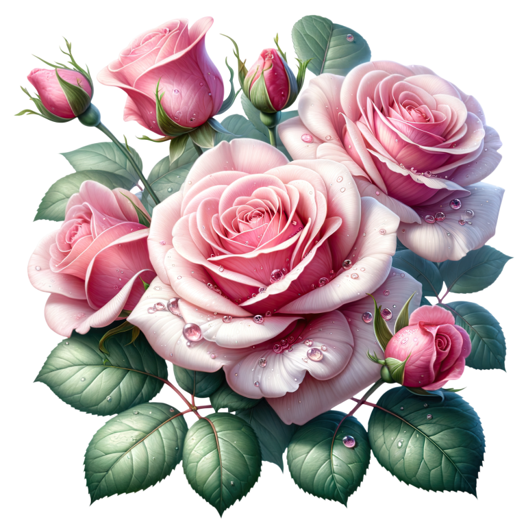 Pink Roses Green Leaves Water Drops Vinyl Sticker Decal