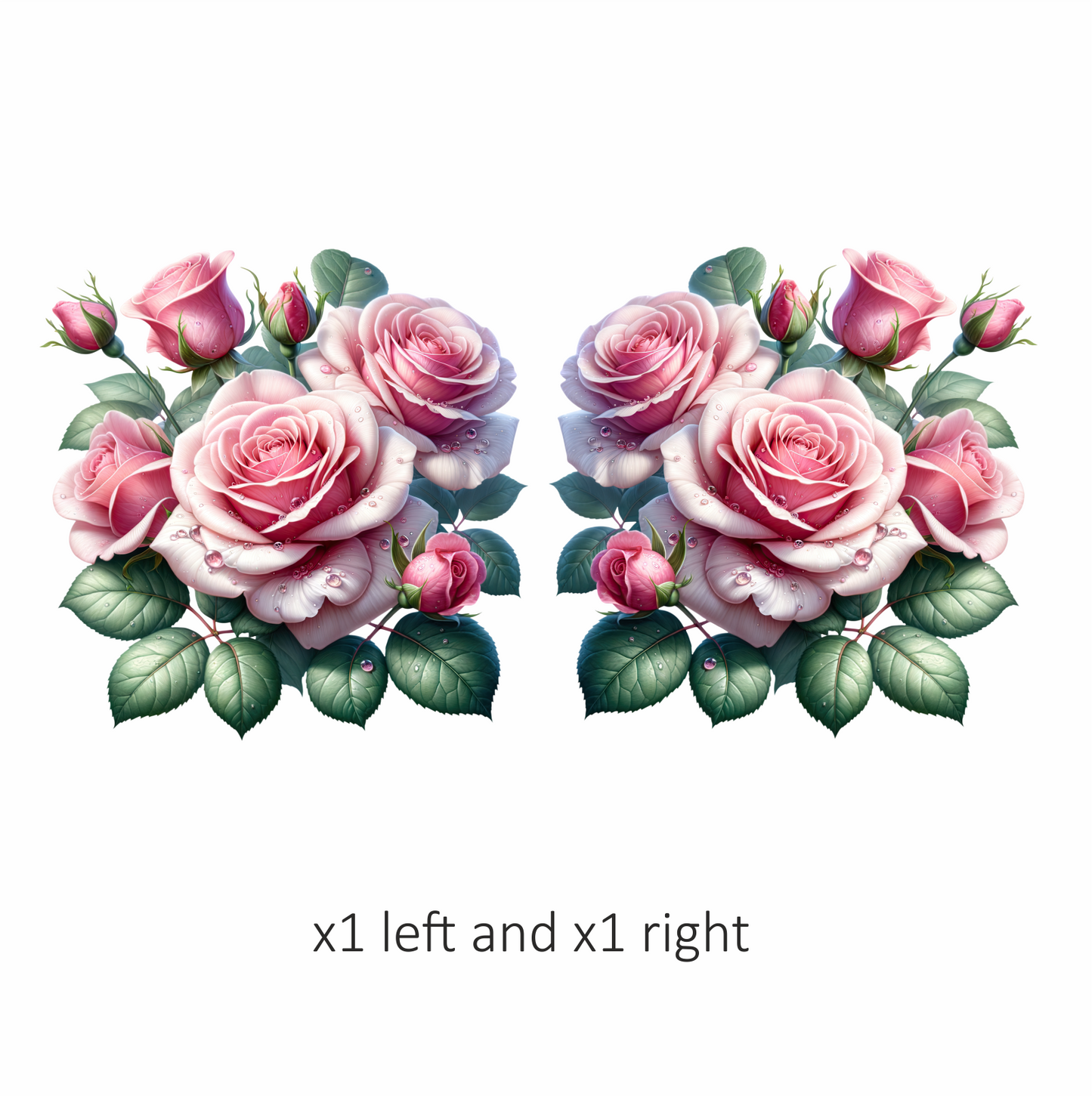 Pink Roses Green Leaves Water Drops Vinyl Sticker Decal