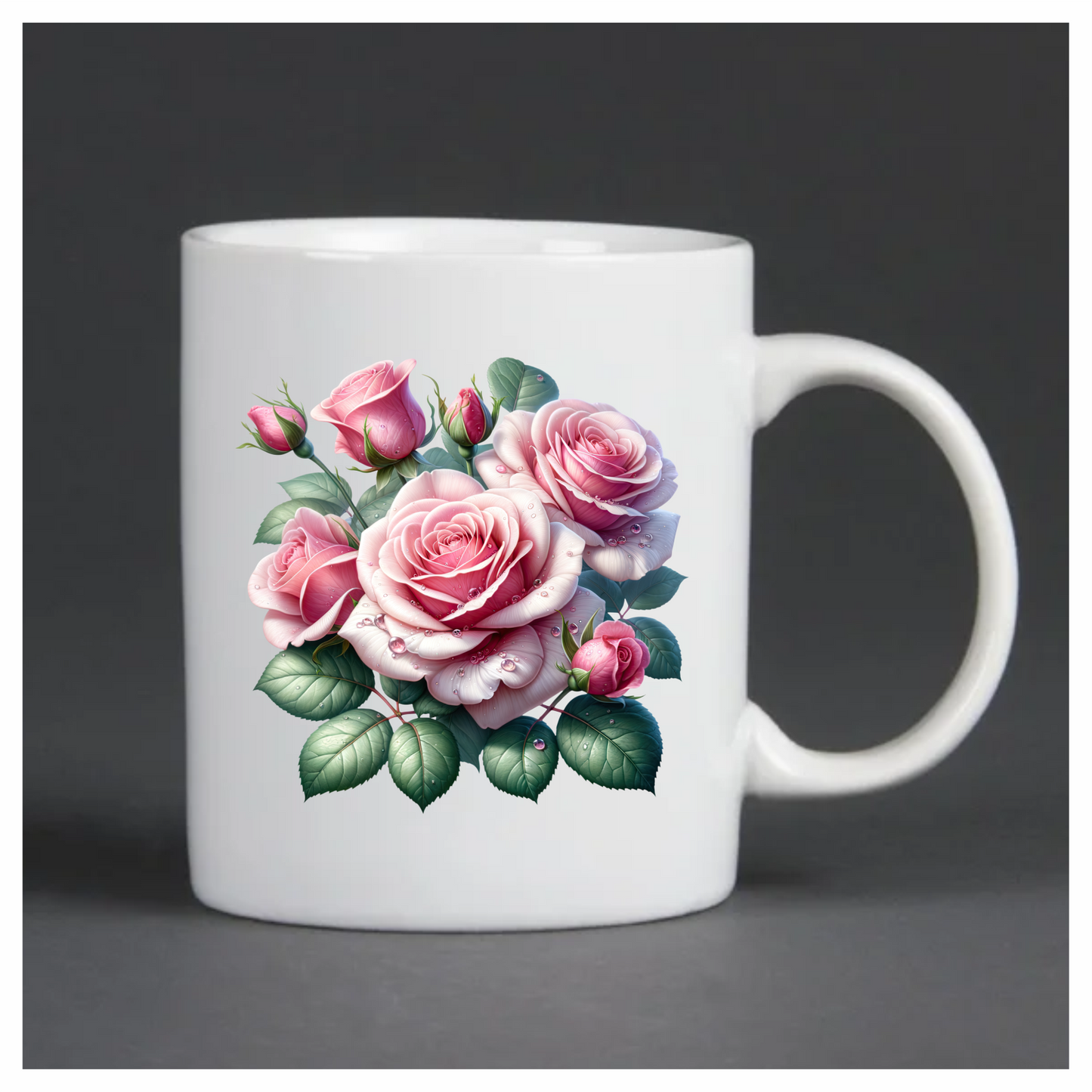 Pink Roses Green Leaves Water Drops Vinyl Sticker Decal