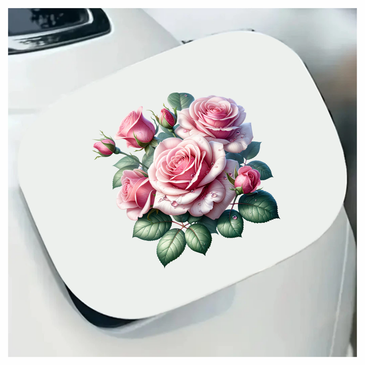 Pink Roses Green Leaves Water Drops Vinyl Sticker Decal